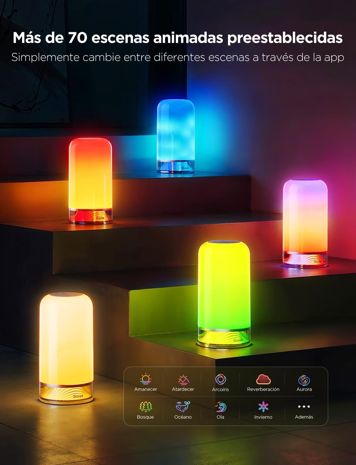 Imagen de Govee Lamparas de Mesita de Noche Tactiles RGBICWW LED Regulable, 70+ Modos de Escena, 2700-6500k, Compatible con Alexa, Funciona con Matter, Función de Temporizador, para Salón y Dormitorio, Cableada