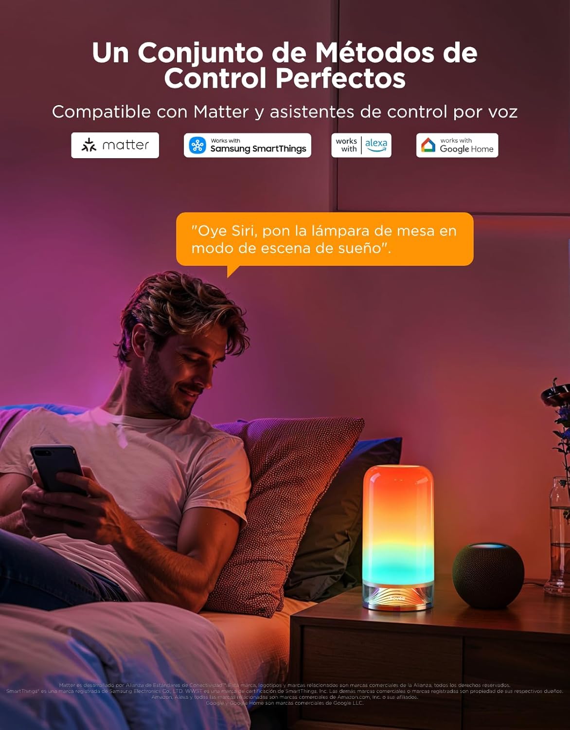 Imagen de Govee Lamparas de Mesita de Noche Tactiles RGBICWW LED Regulable, 70+ Modos de Escena, 2700-6500k, Compatible con Alexa, Funciona con Matter, Función de Temporizador, para Salón y Dormitorio, Cableada