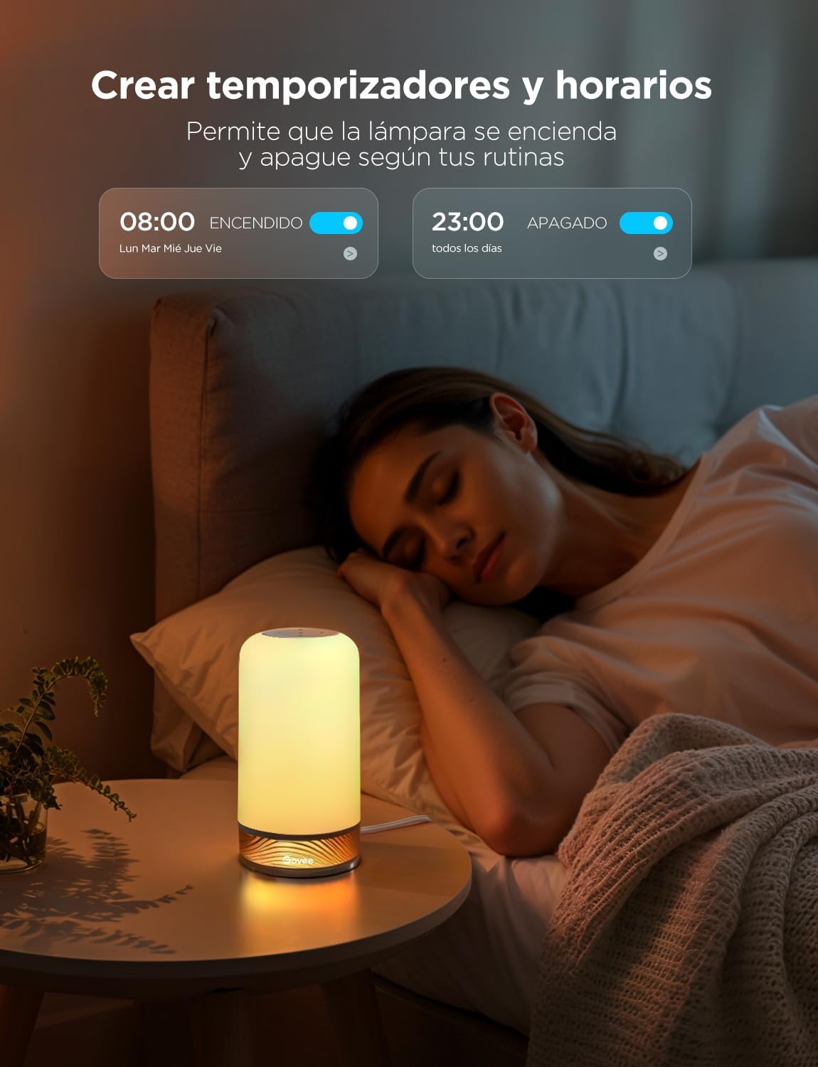 Imagen de Govee Lamparas de Mesita de Noche Tactiles RGBICWW LED Regulable, 70+ Modos de Escena, 2700-6500k, Compatible con Alexa, Funciona con Matter, Función de Temporizador, para Salón y Dormitorio, Cableada