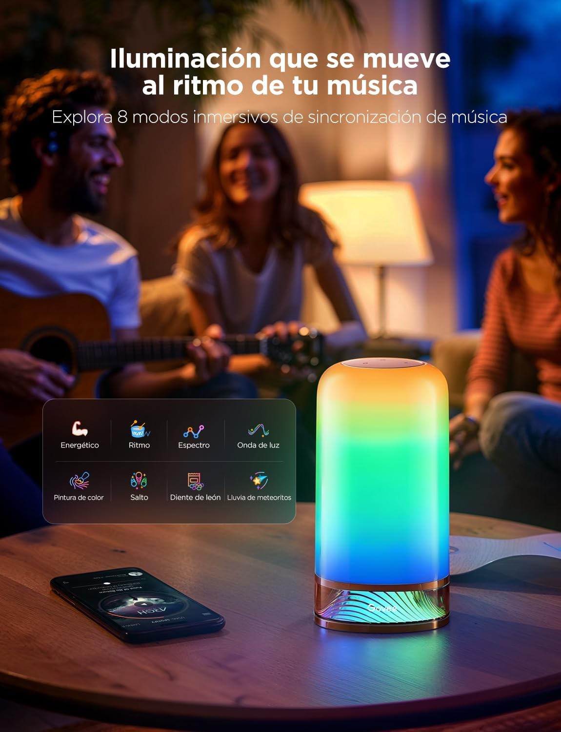 Imagen de Govee Lamparas de Mesita de Noche Tactiles RGBICWW LED Regulable, 70+ Modos de Escena, 2700-6500k, Compatible con Alexa, Funciona con Matter, Función de Temporizador, para Salón y Dormitorio, Cableada