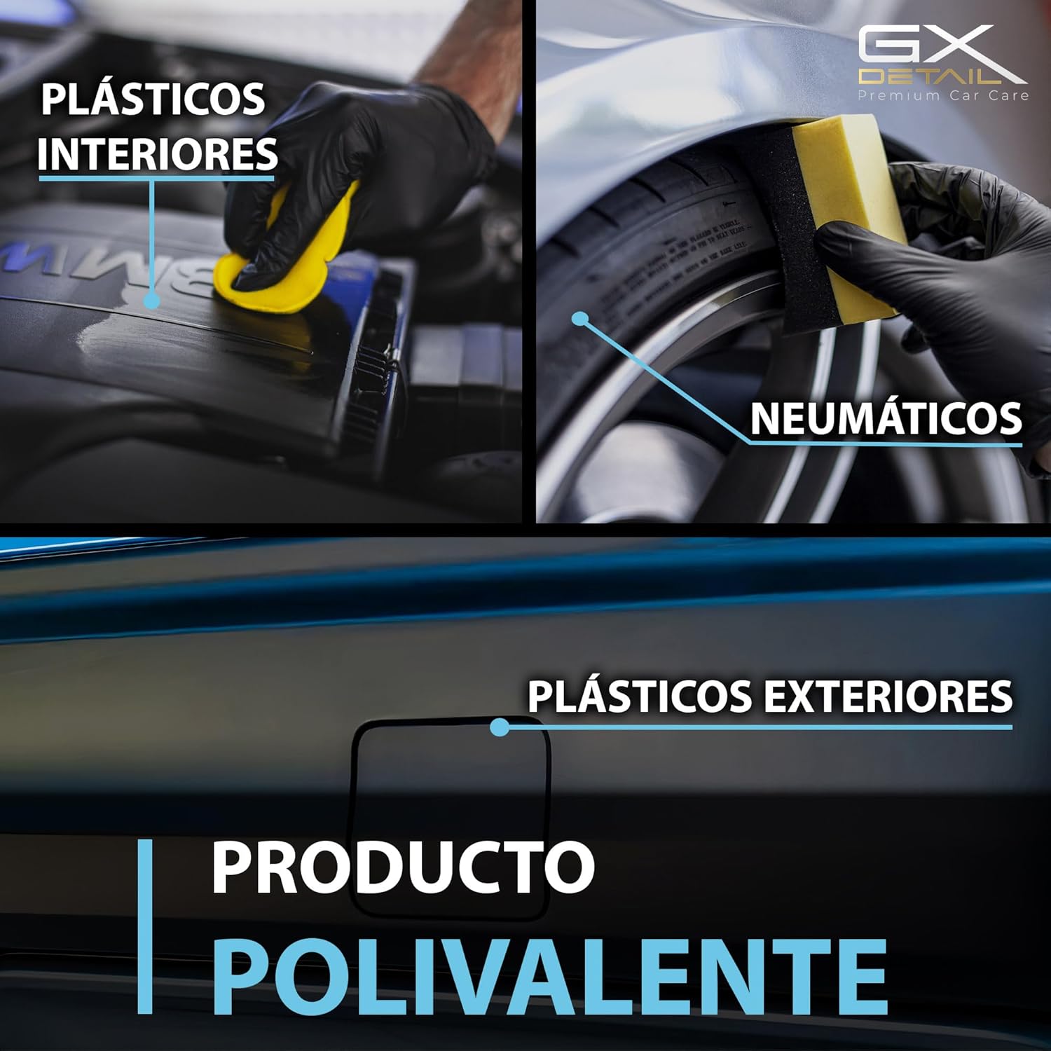 Imagen de GxDetail Recuperador de Plásticos y Abrillantador Hidratador de Plástico y Neumáticos Coche y Moto 500ml. – Recuperador de Gomas Viejas, Interior, Exterior, Ruedas.