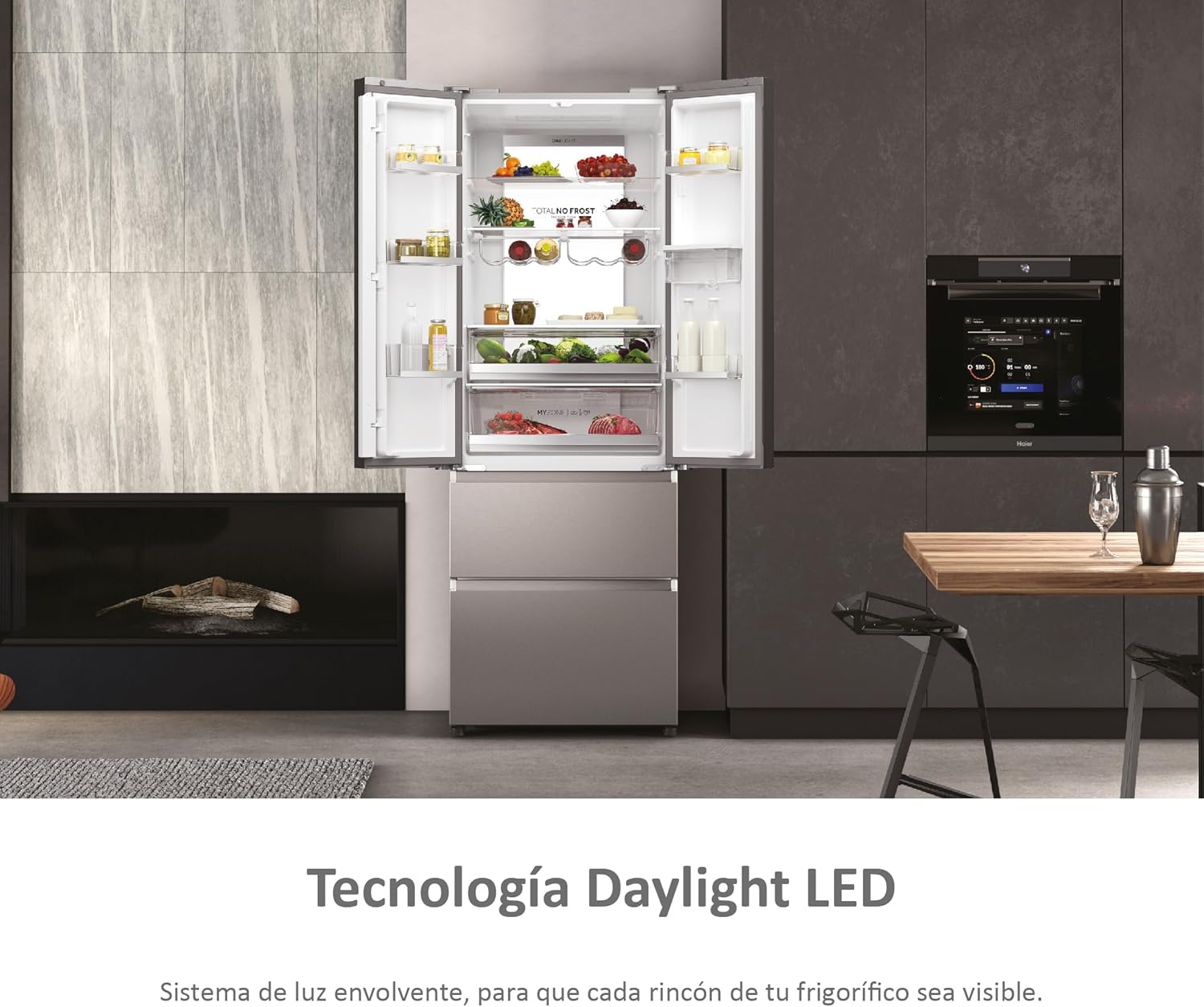 Imagen de Haier FD 70 Series 7 HFW7720EWMP - Frigorífico con Dispensador de Agua, Conectividad WIFI, Puerta Francesa, Cajones Direct Access, Motor Inverter, Total No Frost, 477L, Ancho 70 cm, Alto 2 m, Inox