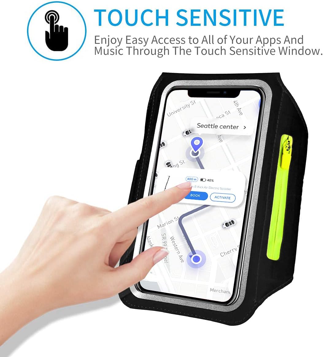 Imagen de HAISSKY Brazalete Deportivo para Correr con Bolsa de Auriculares, Brazalete Móvil Deportivo Ajustable para iPhone 16 Pro MAX 15 Pro 14 13 12 11 Plus, Galaxy S25/S24/S23/S22, hasta 6,9" (Negro)