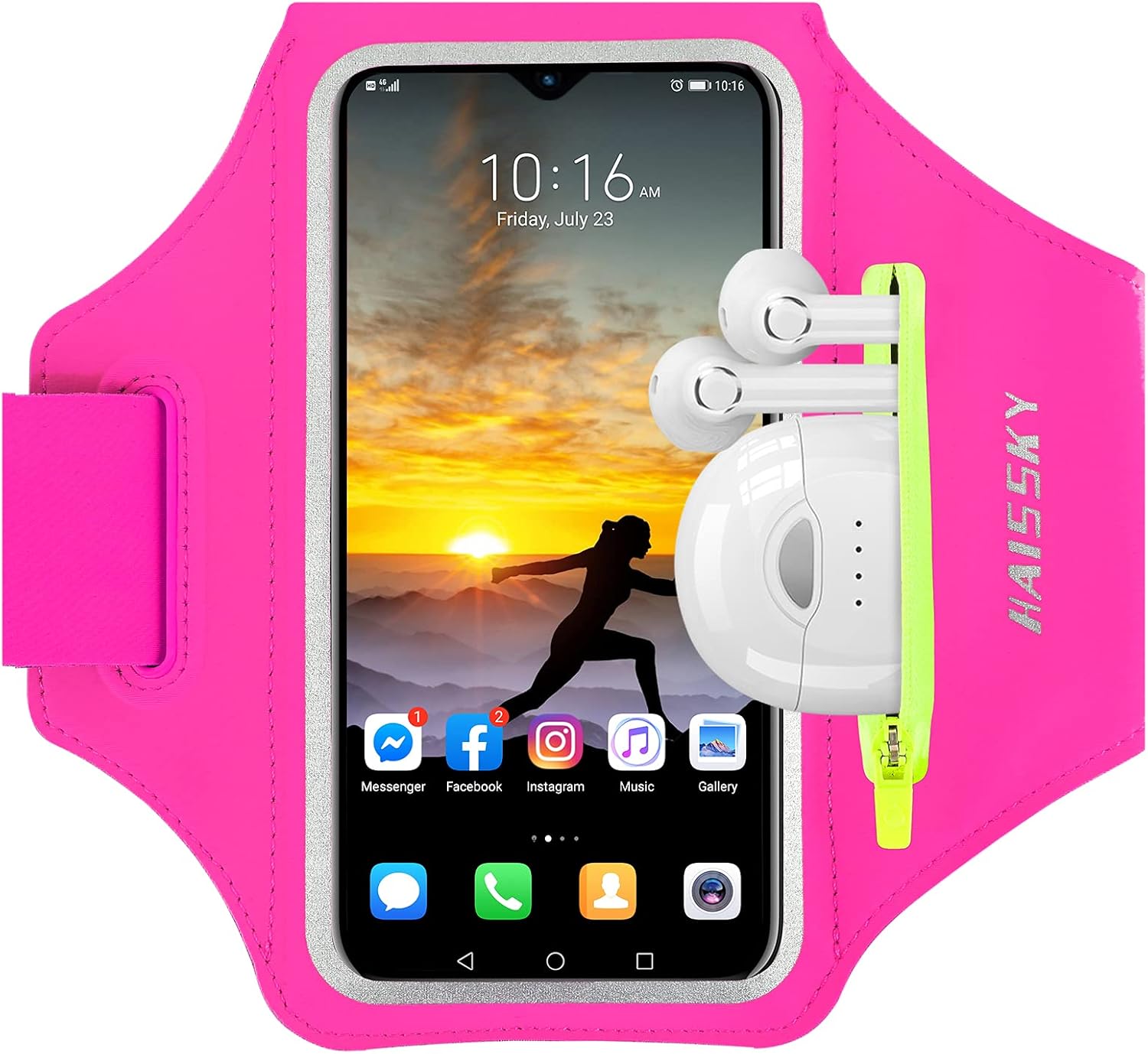 Imagen de HAISSKY Brazalete Deportivo para Correr con Bolsa de Auriculares, Brazalete Móvil Deportivo Ajustable para iPhone 16 Pro MAX 15 Pro 14 13 12 11 Plus, Galaxy S25/S24/S23/S22, hasta 6,9" (Negro)