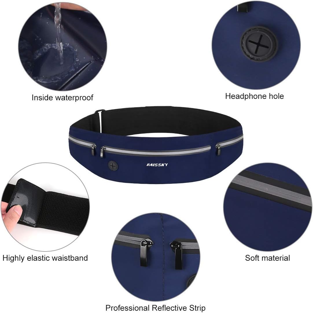 Imagen de HAISSKY Cinturón de Correr para Mujeres y Hombres, riñonera con Cremallera con Agujero para Auriculares de hasta 6,9 Pulgadas Mientras caminas, Senderismo, Hacer Deportes al Aire Libre