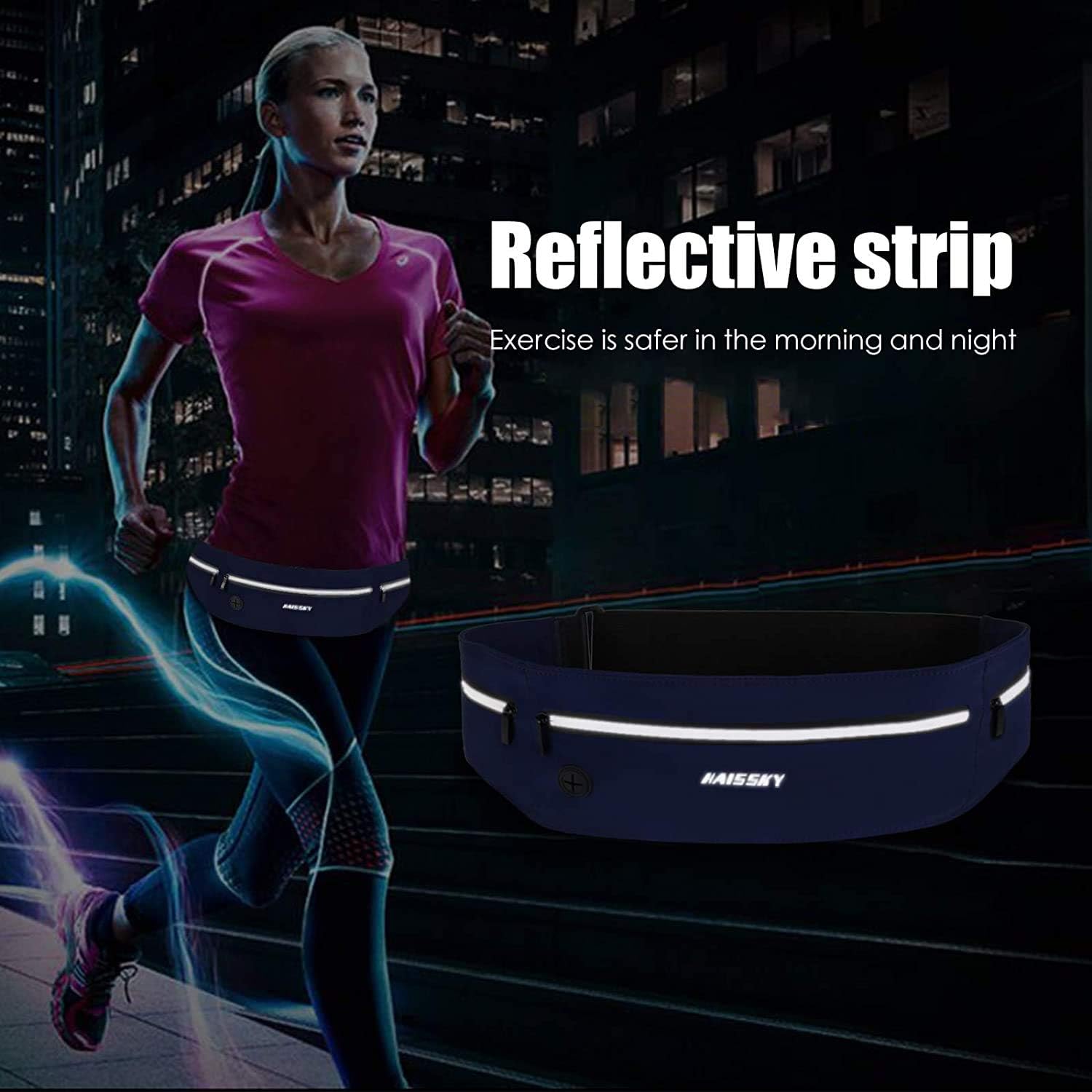 Imagen de HAISSKY Cinturón de Correr para Mujeres y Hombres, riñonera con Cremallera con Agujero para Auriculares de hasta 6,9 Pulgadas Mientras caminas, Senderismo, Hacer Deportes al Aire Libre