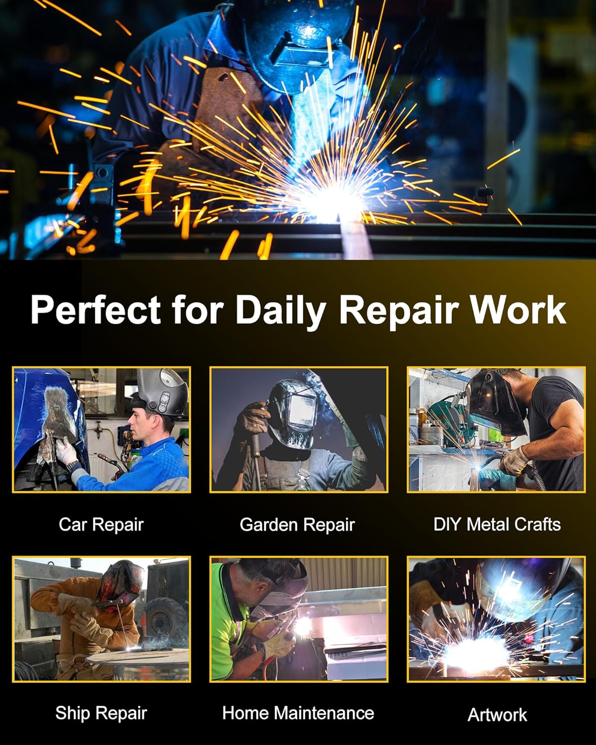 Imagen de Haxiaoer 145A Soldador de Hilo Continuo Sin Gas 3 en 1 Máquina de Soldar MIG con ARC/Flux MIG/Lift TIG, Pantalla LED Digital Inteligente, Soldador Inversor Compacto