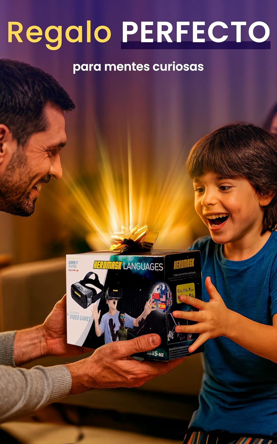 Imagen de Heromask Idiomas: Gafas Virtuales + Juegos (5-12 años) ― Regalo Que motiva a Aprender inglés, Chino y Otros Idiomas Mientras Juega a Videojuegos de Realidad Virtual