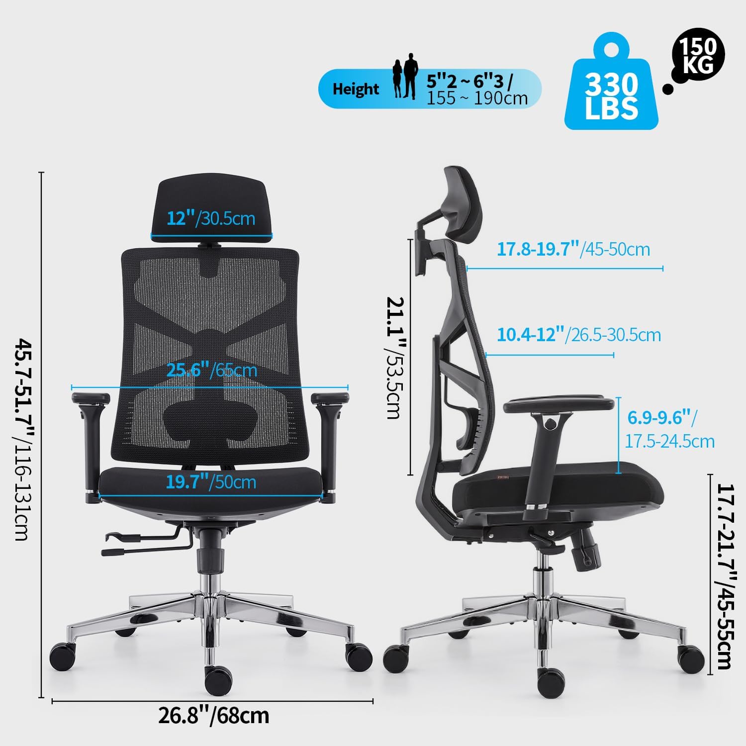 Imagen de HOLLUDLE Silla de Oficina Ergonómica con Respaldo Adaptativo, Silla de Escritorio de Alto Respaldo con Reposabrazos 4D, Profundidad de Asiento Ajustable, Soporte Lumbar y Reposacabezas 2D, Negro