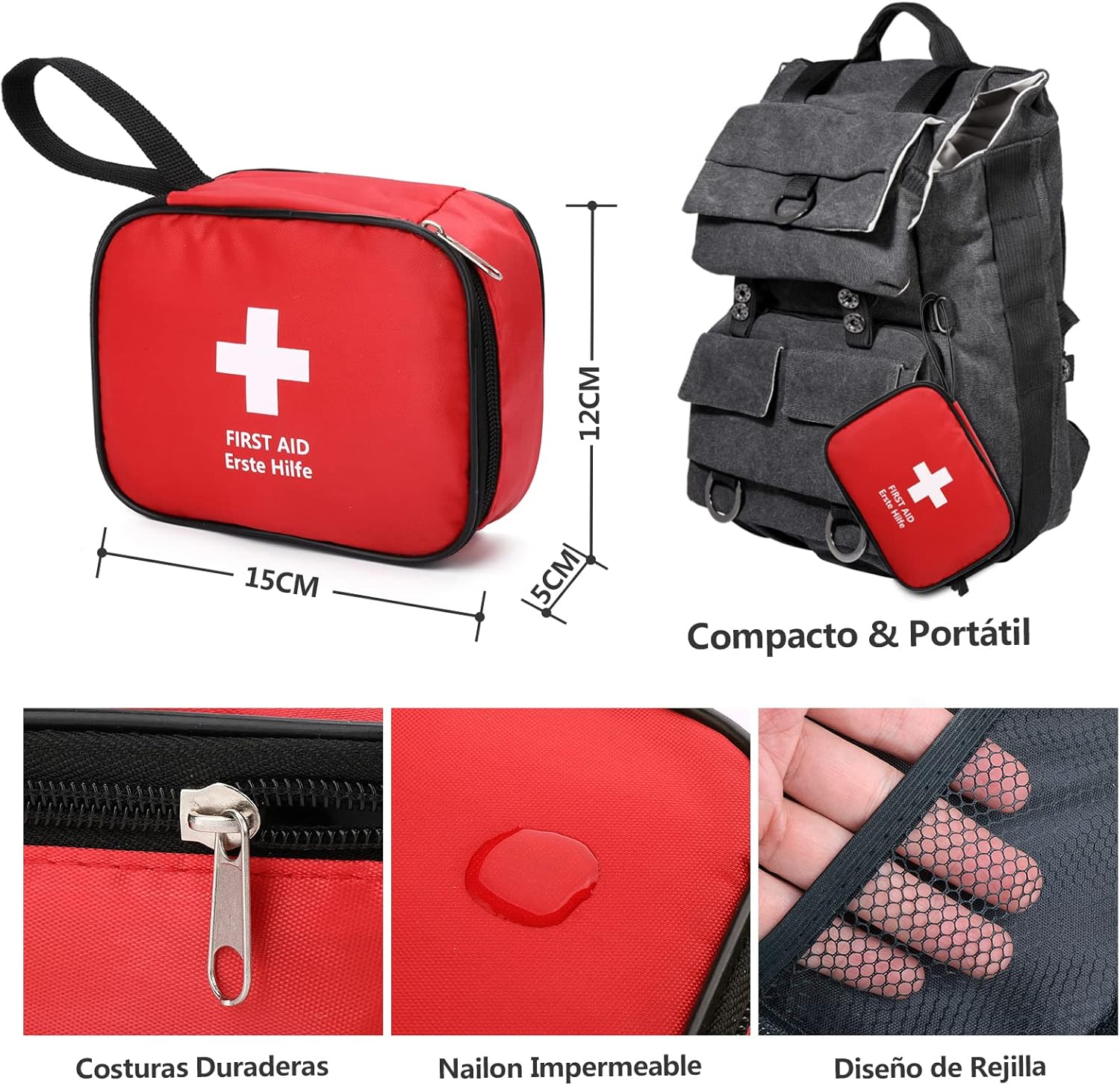 Imagen de HONYAO® Botiquín de Primeros Auxilios 90 Piezas, Mini Kit Primeros Auxilios, Botiquin Pequeño para Coche Casa Lugar Trabajo Mochila y Acampar Senderismo Viaje