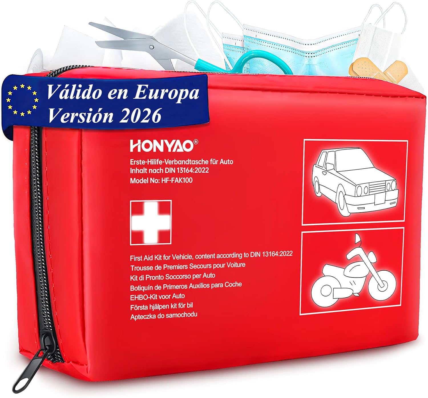 Imagen de HONYAO® Botiquín de Primeros Auxilios 90 Piezas, Mini Kit Primeros Auxilios, Botiquin Pequeño para Coche Casa Lugar Trabajo Mochila y Acampar Senderismo Viaje