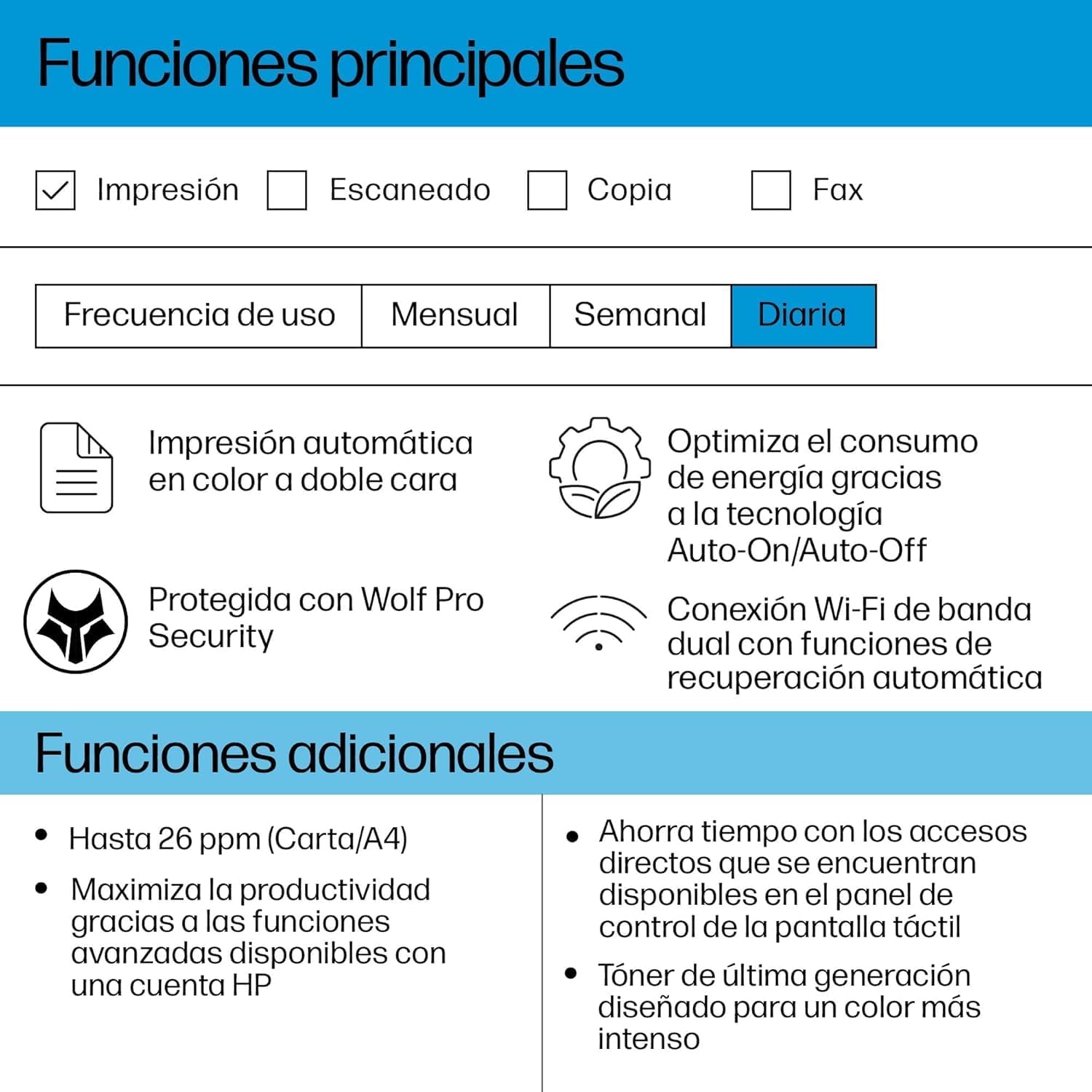 Imagen de HP Color LaserJet Pro 3302sdw 499Q6F, Impresora Laser A4 Multifunción a Doble Cara automática, Escaner, Copiadora (25ppm, Wi-Fi Direct, Procesador 1,2 GHz, Memoria 512MB, Smart App) Blanca y Azul