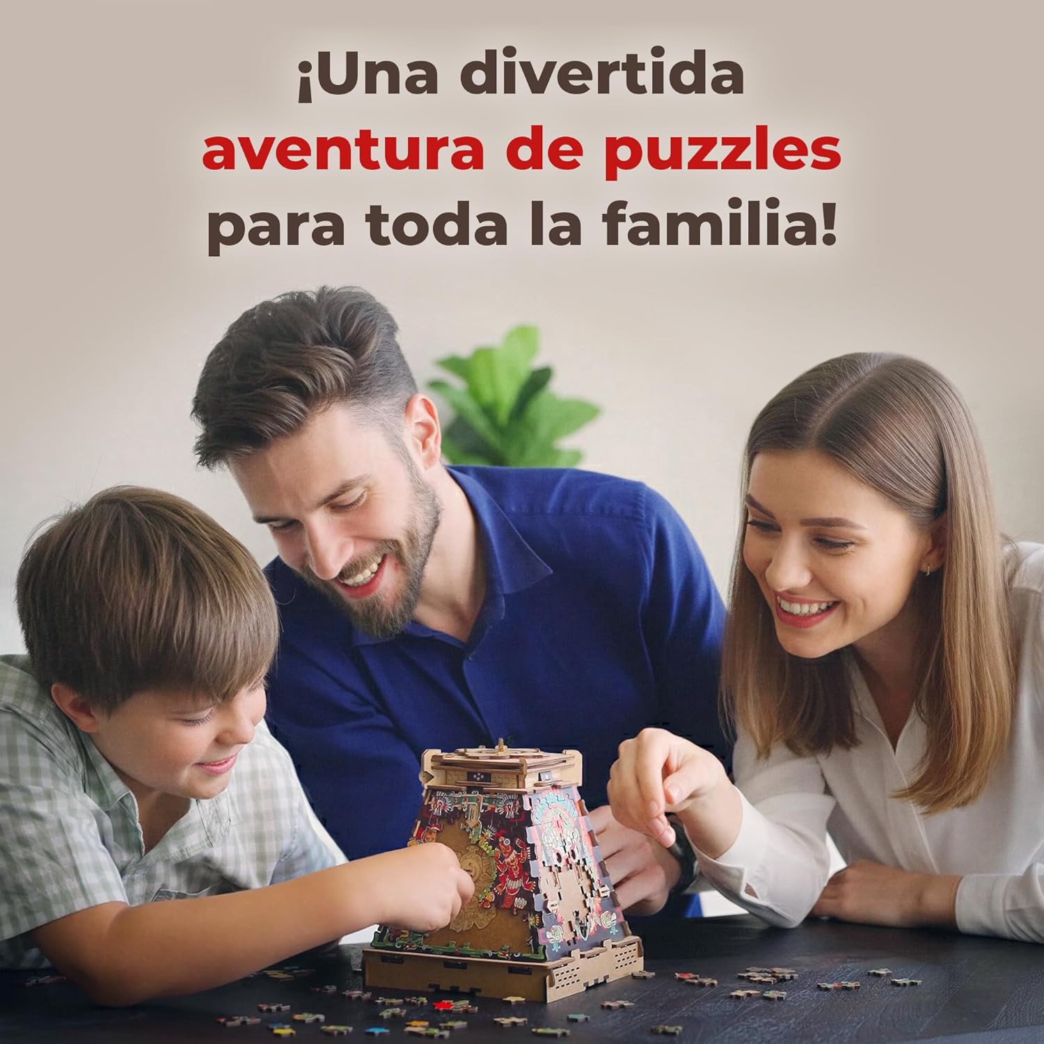 Imagen de iDventure Cluepuzzle Pirámide de Sol - Juego de Escape Room con rompecabezas de Jigsaw - Puzzle de madera 3D - Caja de regalo - Cofre del tesoro - Caja de rompecabezas secuencial para adultos - Regalo