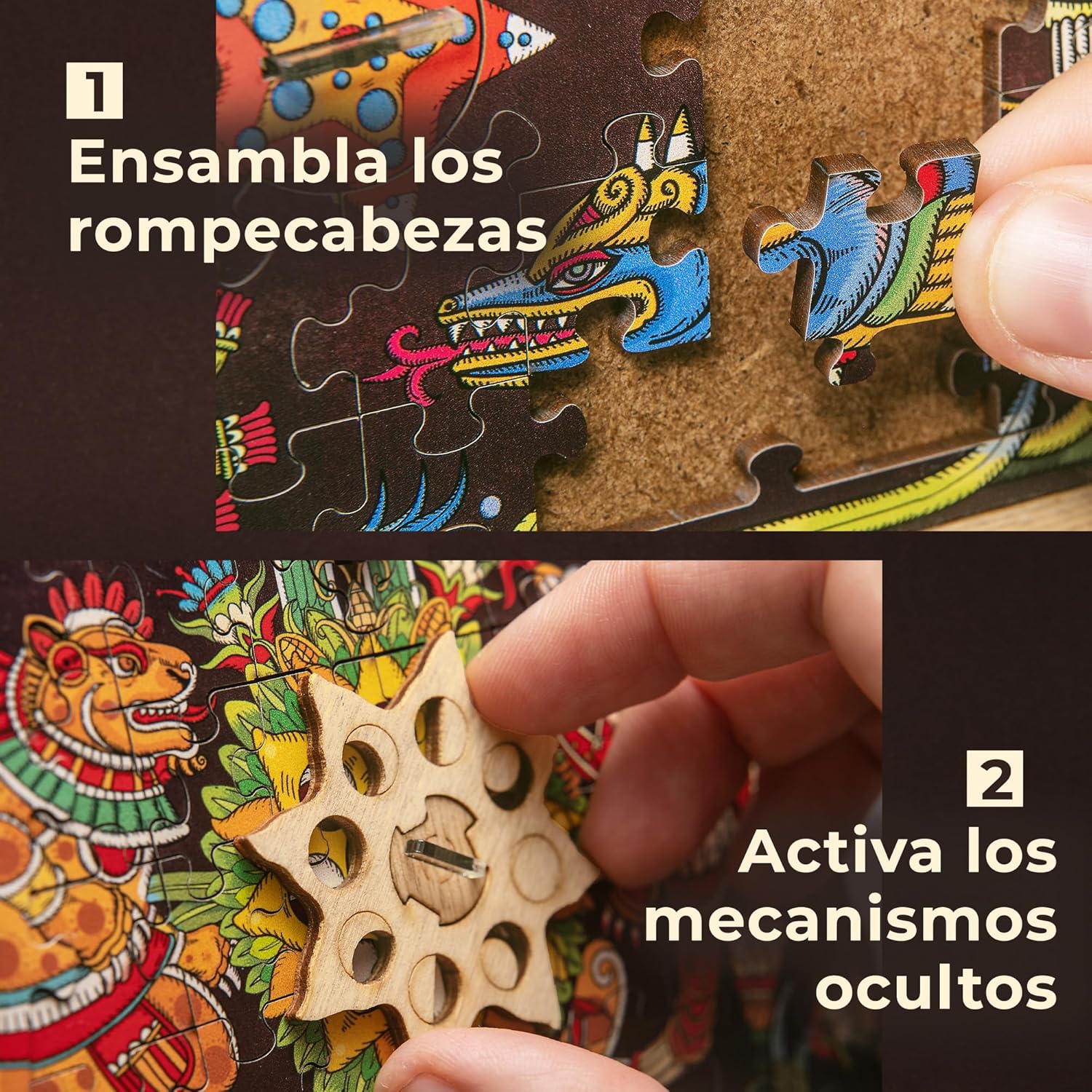 Imagen de iDventure Cluepuzzle Pirámide de Sol - Juego de Escape Room con rompecabezas de Jigsaw - Puzzle de madera 3D - Caja de regalo - Cofre del tesoro - Caja de rompecabezas secuencial para adultos - Regalo