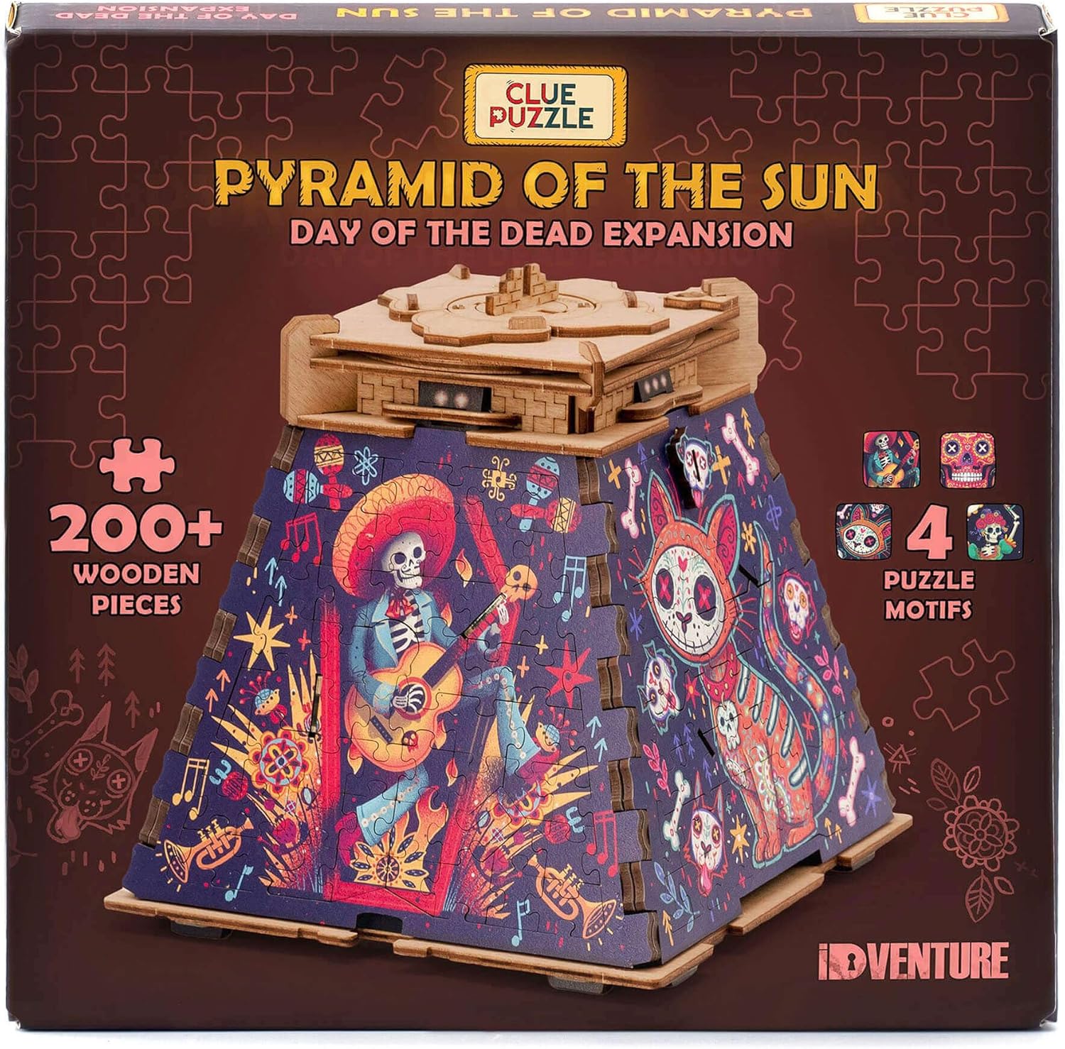 Imagen de iDventure Cluepuzzle Pirámide de Sol - Juego de Escape Room con rompecabezas de Jigsaw - Puzzle de madera 3D - Caja de regalo - Cofre del tesoro - Caja de rompecabezas secuencial para adultos - Regalo