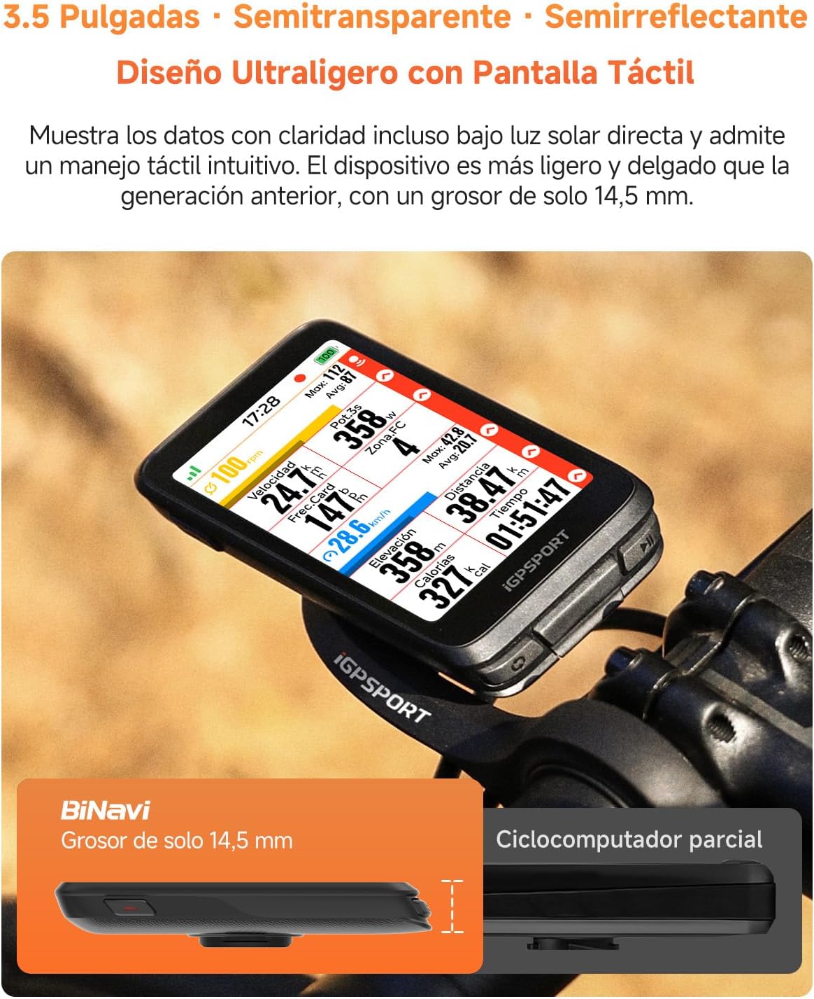 Imagen de iGPSPORT BiNavi GPS Bicicleta, Análisis Entrenamiento Función Recorrido Continuo Detección de Movimiento 3,5