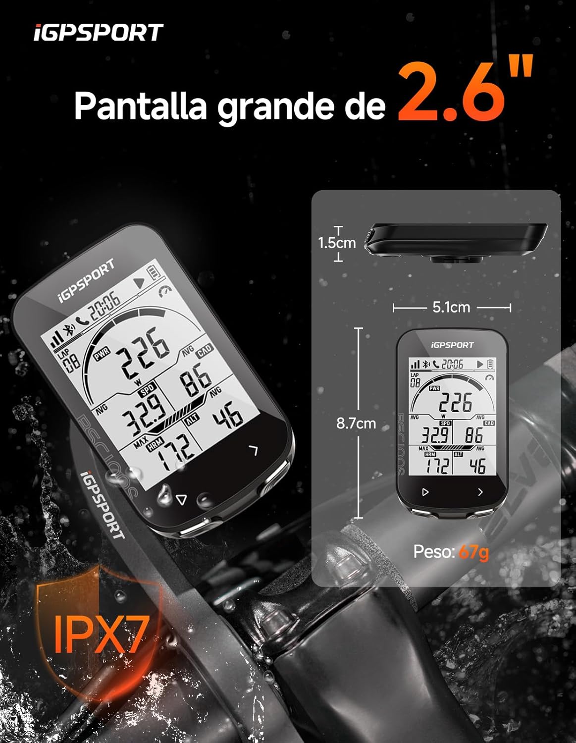 Imagen de iGPSPORT BSC100S GPS Bicicleta, Ciclocomputador Pantalla de 2,6 Pulgadas, hasta 40 Horas de Autonomía, Conexión Ant+ / BLE 5.0, Impermeable IPX7