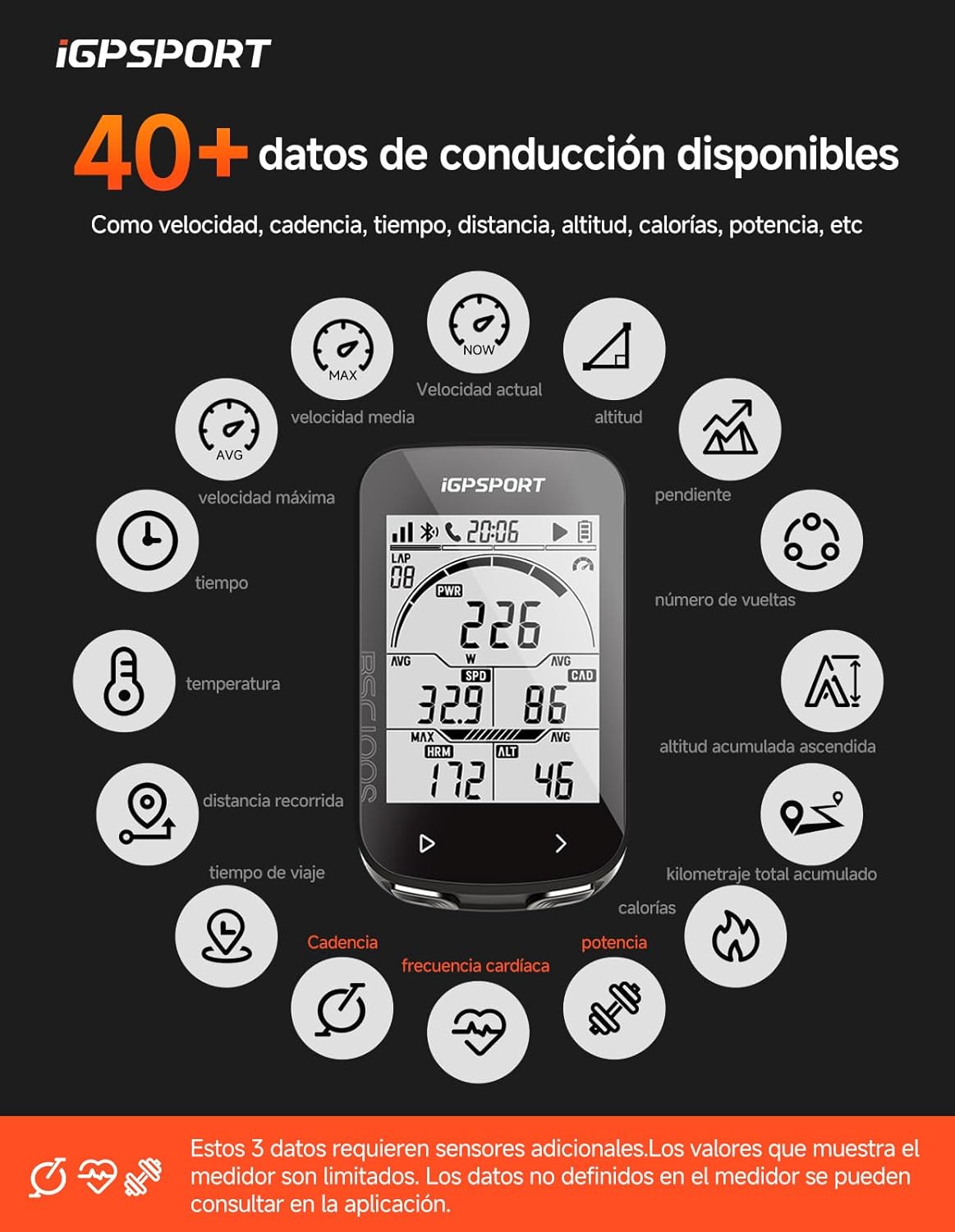 Imagen de iGPSPORT BSC100S GPS Bicicleta, Ciclocomputador Pantalla de 2,6 Pulgadas, hasta 40 Horas de Autonomía, Conexión Ant+ / BLE 5.0, Impermeable IPX7
