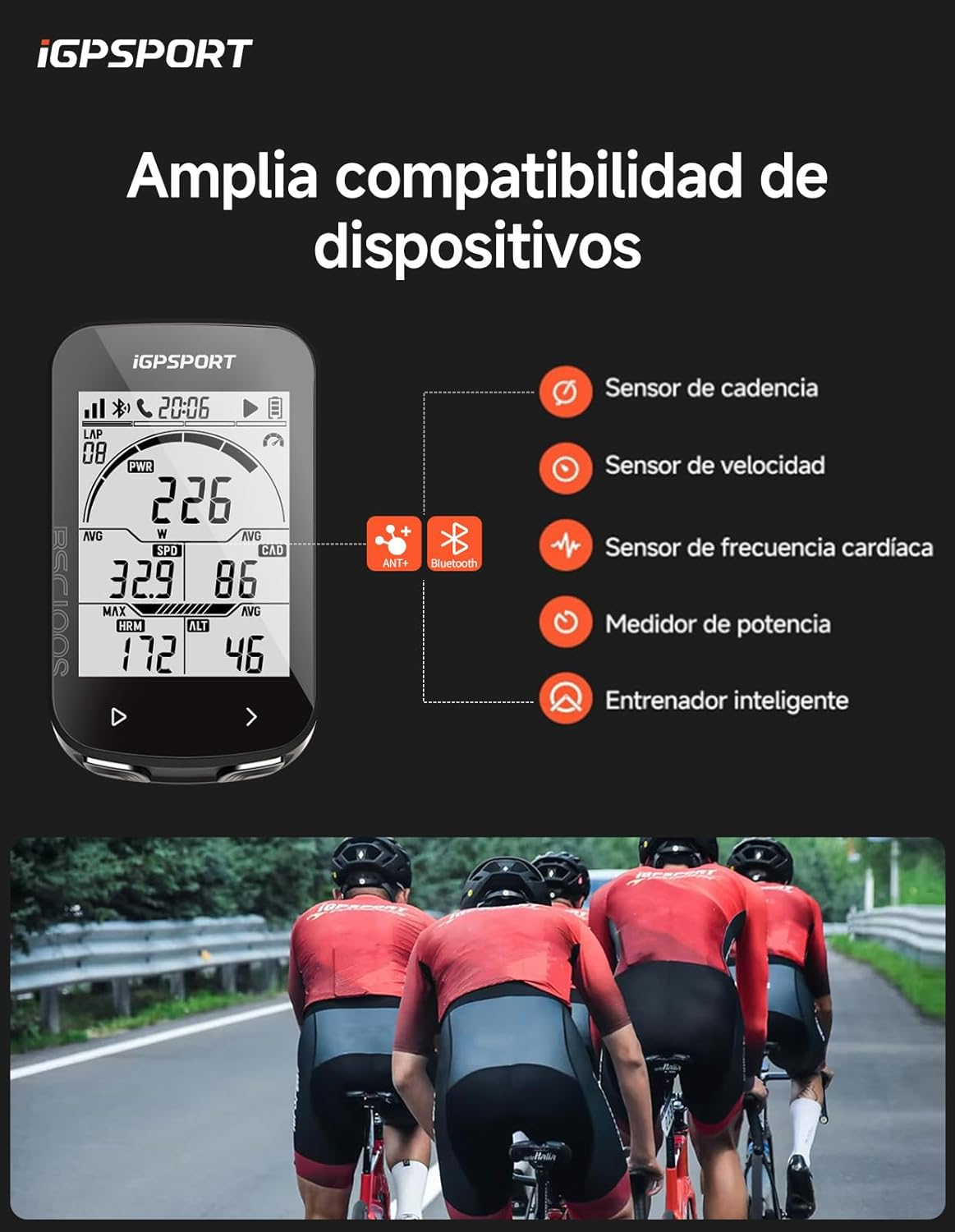 Imagen de iGPSPORT BSC100S GPS Bicicleta, Ciclocomputador Pantalla de 2,6 Pulgadas, hasta 40 Horas de Autonomía, Conexión Ant+ / BLE 5.0, Impermeable IPX7