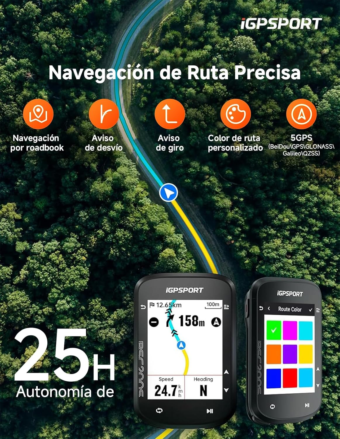 Imagen de iGPSPORT BSC200S GPS Bicicleta, Navegación con un Toque, Monitorización de Movimiento, Reanudación de Ruta, Ciclocomputador Compatible con Radar y Luz Trasera Inteligente, Impermeable IPX7