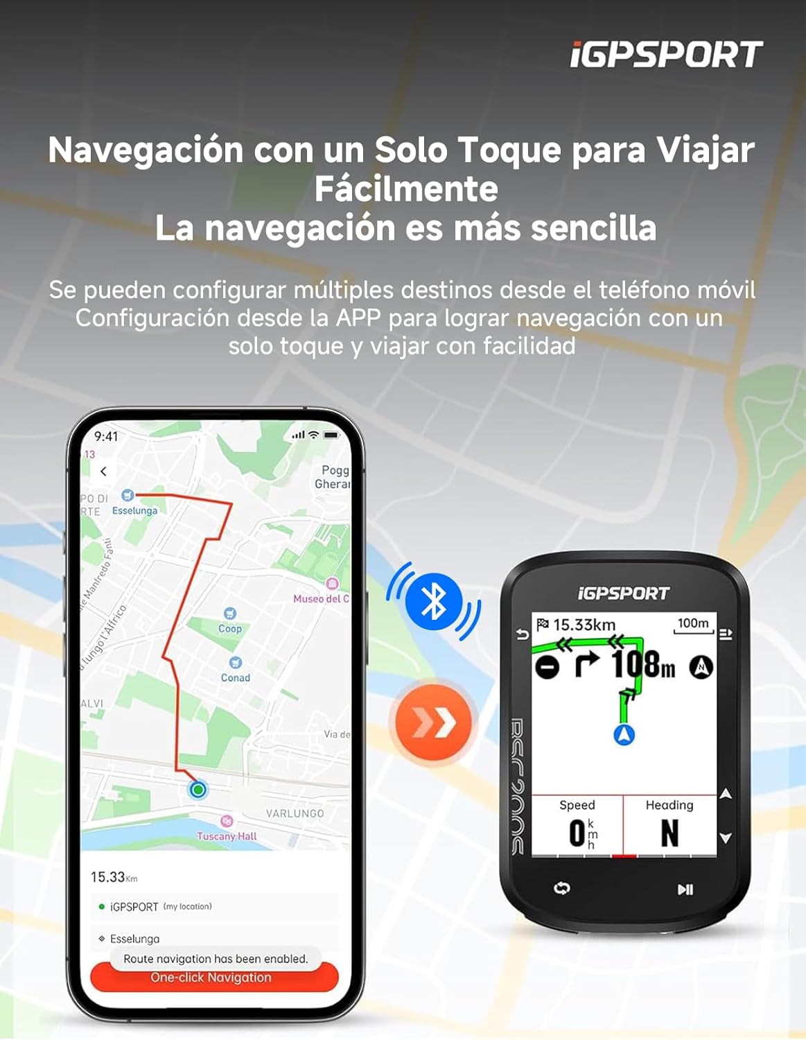 Imagen de iGPSPORT BSC200S GPS Bicicleta, Navegación con un Toque, Monitorización de Movimiento, Reanudación de Ruta, Ciclocomputador Compatible con Radar y Luz Trasera Inteligente, Impermeable IPX7
