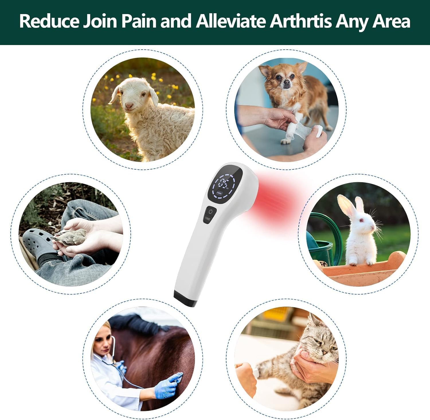 Imagen de iKeener Dispositivo de terapia para mascotas/veterinarios, (4 x 808 nm), terapia láser fría, alivia el dolor muscular y articular de animales, dispositivo de terapia portátil con luz roja para