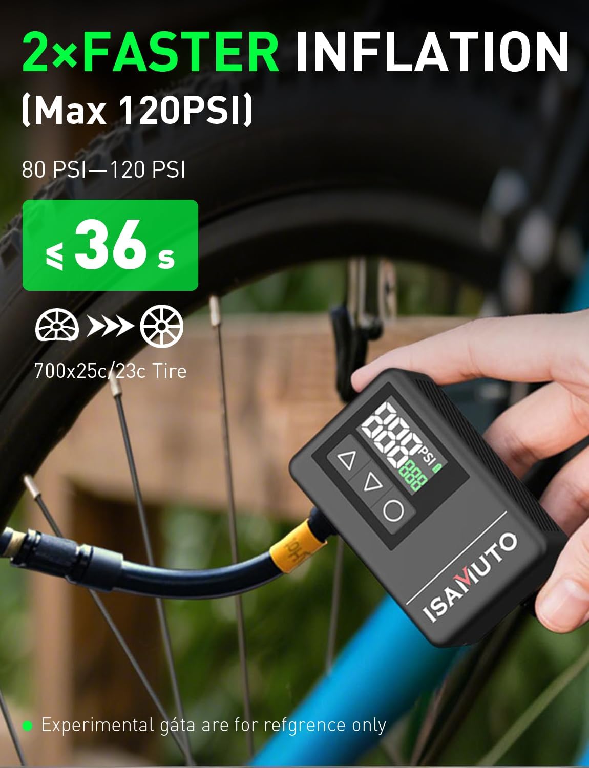 Imagen de Inflador Eléctrico Bicicleta 120 PSI, Mini Compresor de Aire Portátil con Pantalla Digital, Bomba Bicicleta Recargable Compatible con Válvulas Presta y Schrader para Bicicleta MTB y Carretera