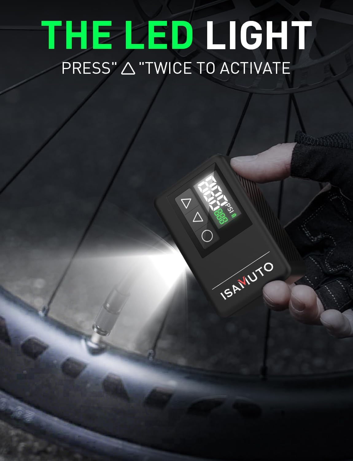 Imagen de Inflador Eléctrico Bicicleta 120 PSI, Mini Compresor de Aire Portátil con Pantalla Digital, Bomba Bicicleta Recargable Compatible con Válvulas Presta y Schrader para Bicicleta MTB y Carretera