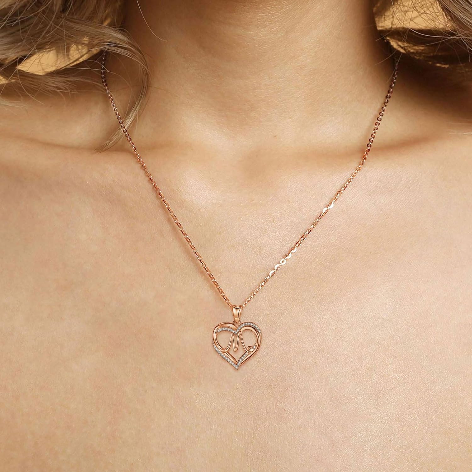 Imagen de INFUSEU Collar Colgante Letra A-Z Alfabeto Capital Joyería Doble Corazón Inicial Collares Zirconia Cúbico CZ para Mujeres Regalos Románticos, Cadena de 20 Pulgadas