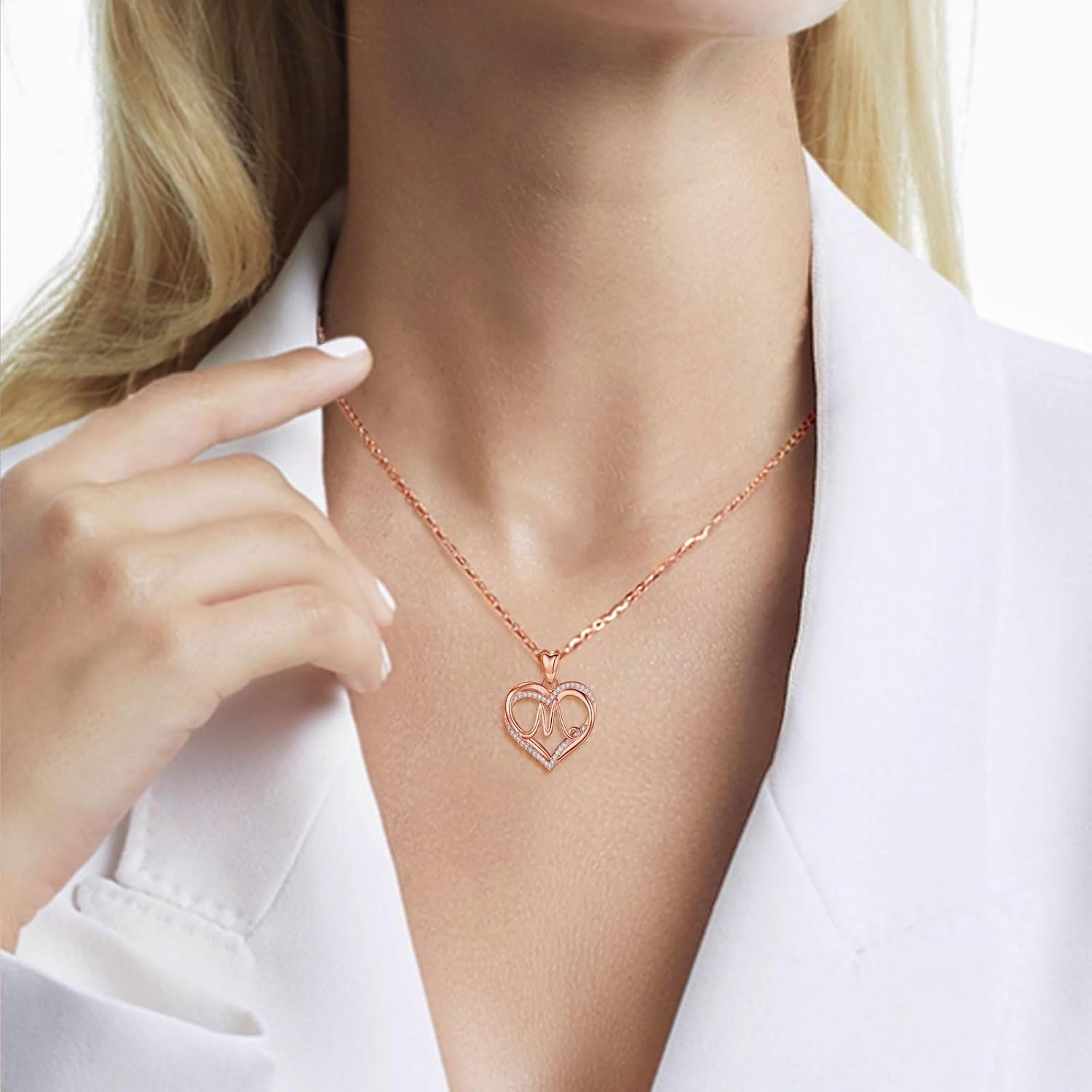 Imagen de INFUSEU Collar Colgante Letra A-Z Alfabeto Capital Joyería Doble Corazón Inicial Collares Zirconia Cúbico CZ para Mujeres Regalos Románticos, Cadena de 20 Pulgadas
