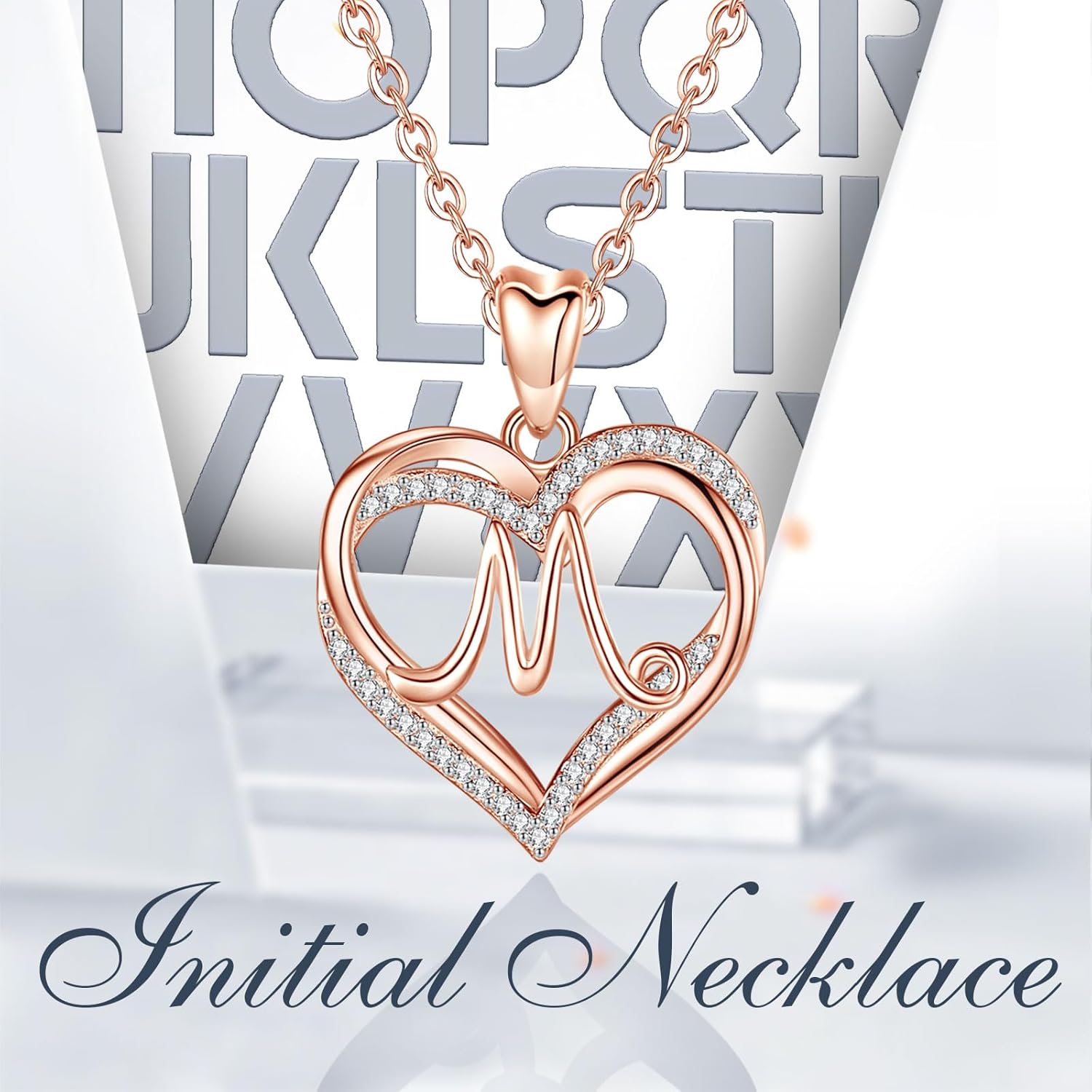 Imagen de INFUSEU Collar Colgante Letra A-Z Alfabeto Capital Joyería Doble Corazón Inicial Collares Zirconia Cúbico CZ para Mujeres Regalos Románticos, Cadena de 20 Pulgadas