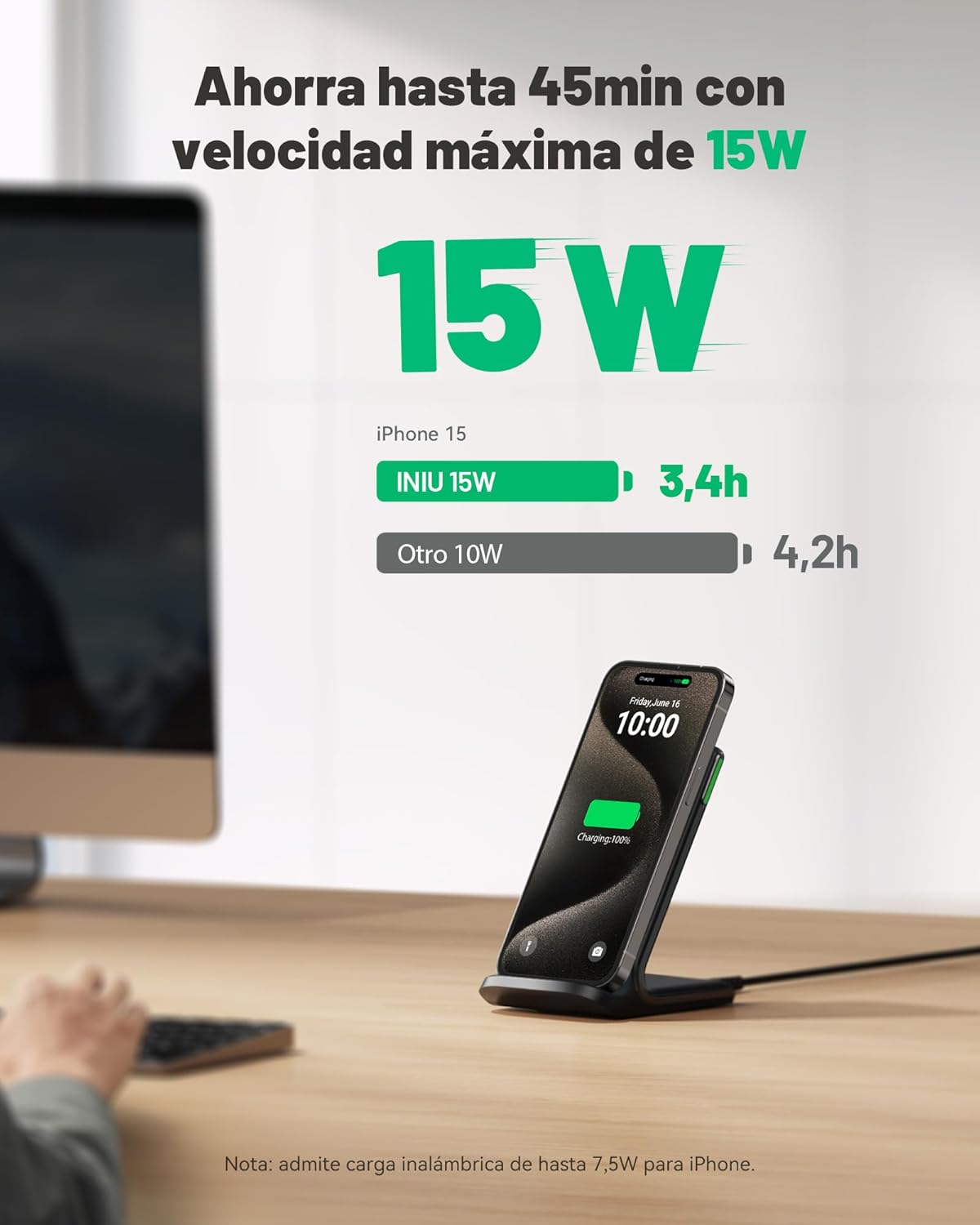 Imagen de INIU Cargador Inalámbrico Rápido Stand, 15W Wireless Charger Estación Phone Fast Charge Holder para iPhone 17 16 15 14 13 12 11 Pro MAX Samsung Galaxy S23 S22 Google Pixel 8 7 6 etc