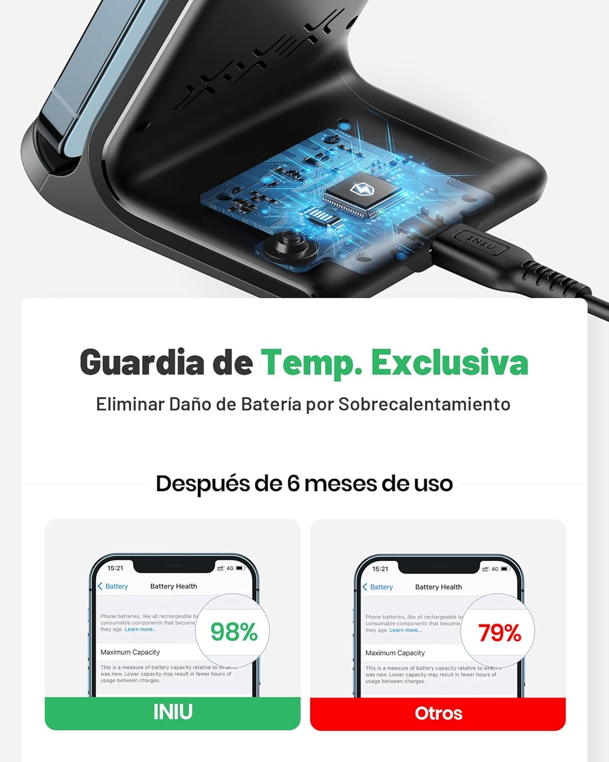 Imagen de INIU Cargador Inalámbrico Rápido Stand, 15W Wireless Charger Estación Phone Fast Charge Holder para iPhone 17 16 15 14 13 12 11 Pro MAX Samsung Galaxy S23 S22 Google Pixel 8 7 6 etc