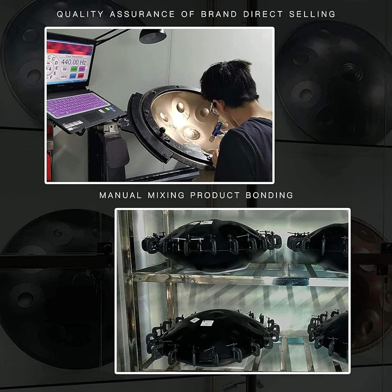 Imagen de Instrumento de tambor Handpan, tambor de acero de 22 pulgadas en re menor, 9 notas 440 Hz percusión instrumentos musicales juego de batería de mano, hecho a mano,con soporte de mazo de bolsa -oro