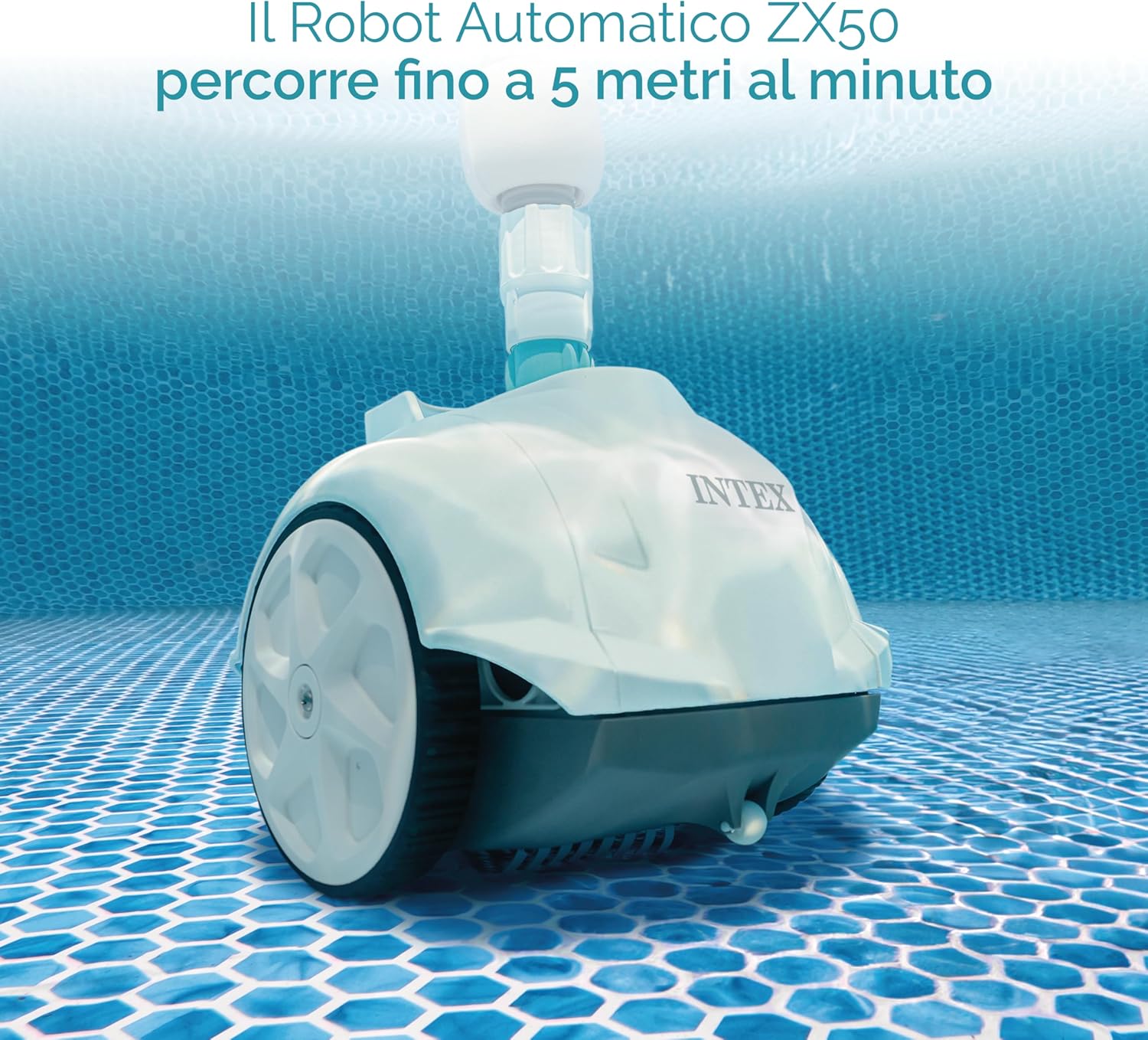 Imagen de Intex 55251 - Robot limpiafondos piscina Krystal Clear ZX50, Limpiador fondo piscina automático, Manguera 6.5m antienrredos, recipiente para desechos 0,8L y giro automático, Limpiafondos piscina