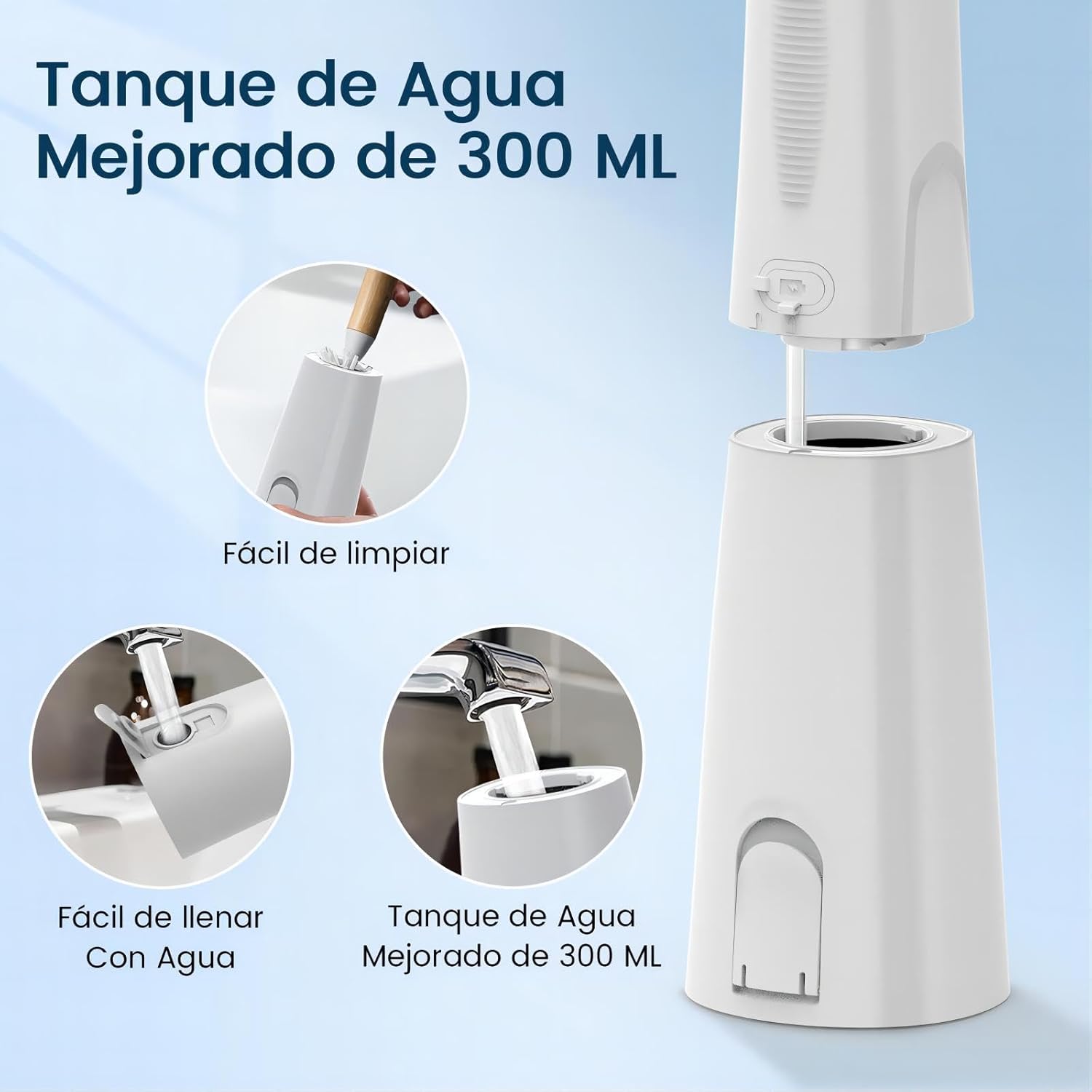 Imagen de Irrigador Bucal Portatil, Vimmk Irrigador Dental Inalámbrico Profesional 8 Boquillas 5 Modos, IPX7 Impermeable 300ML USB-C Recargable Para Limpieza Dientes, Para el Hogar y los Viajes (Blanco)