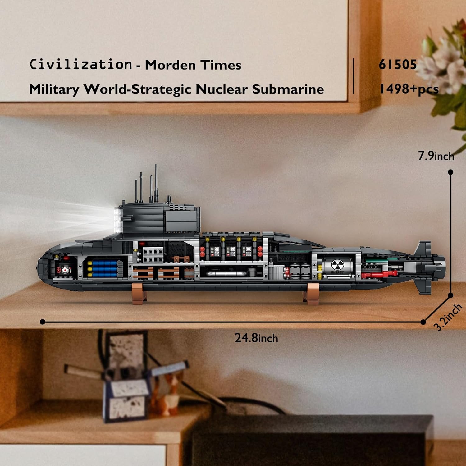 Imagen de JMBricklayer Juegos de bloques de construcción de submarinos nucleares, kits de submarinos militares con luces, historia de la Segunda Guerra Mundial coleccionables, decoración de habitación del