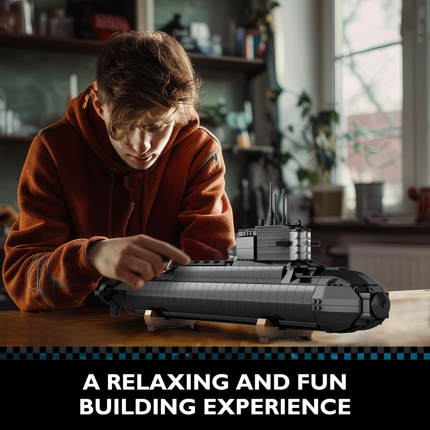 Imagen de JMBricklayer Juegos de bloques de construcción de submarinos nucleares, kits de submarinos militares con luces, historia de la Segunda Guerra Mundial coleccionables, decoración de habitación del