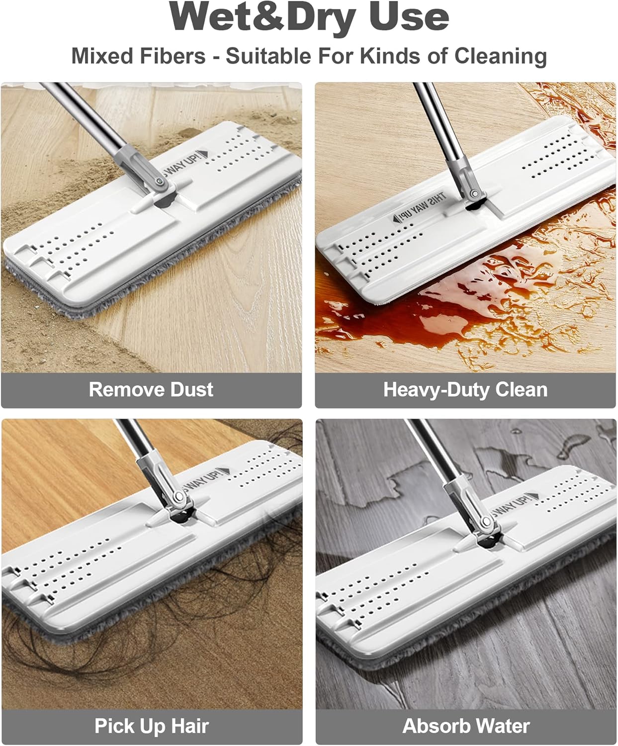 Imagen de JOYMOOP Juego de fregona y Cubo con escurridor, fregona Plana Manos Libres y Cubo, con 3 Almohadillas de Microfibra Lavables, Uso en húmedo y seco, Sistema de Limpieza de Suelos