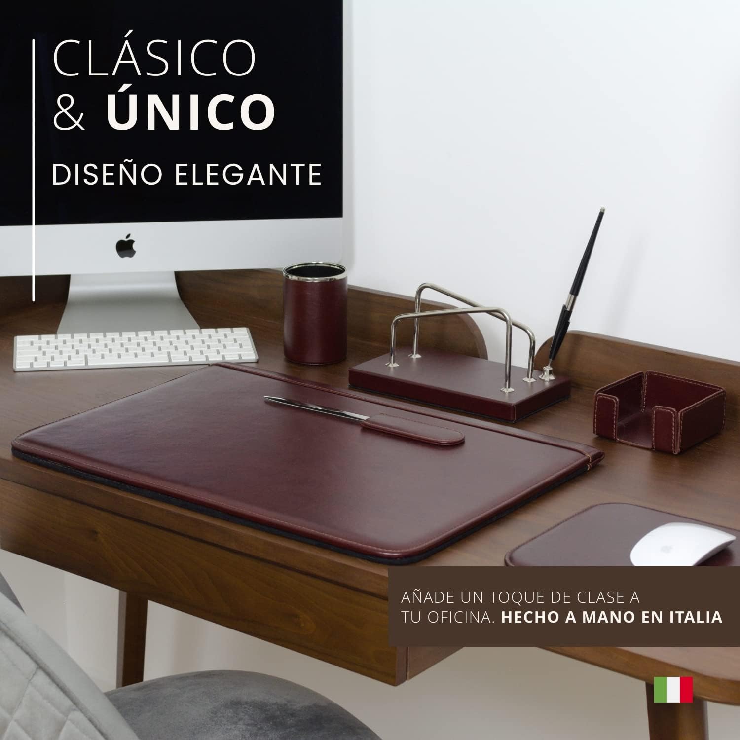 Imagen de Juego de escritorio de 6 piezas - 100% cuero de plena flor - Hecho a mano en Italia por expertos artesanos - Elegante y funcional, ideal para la oficina - Negro