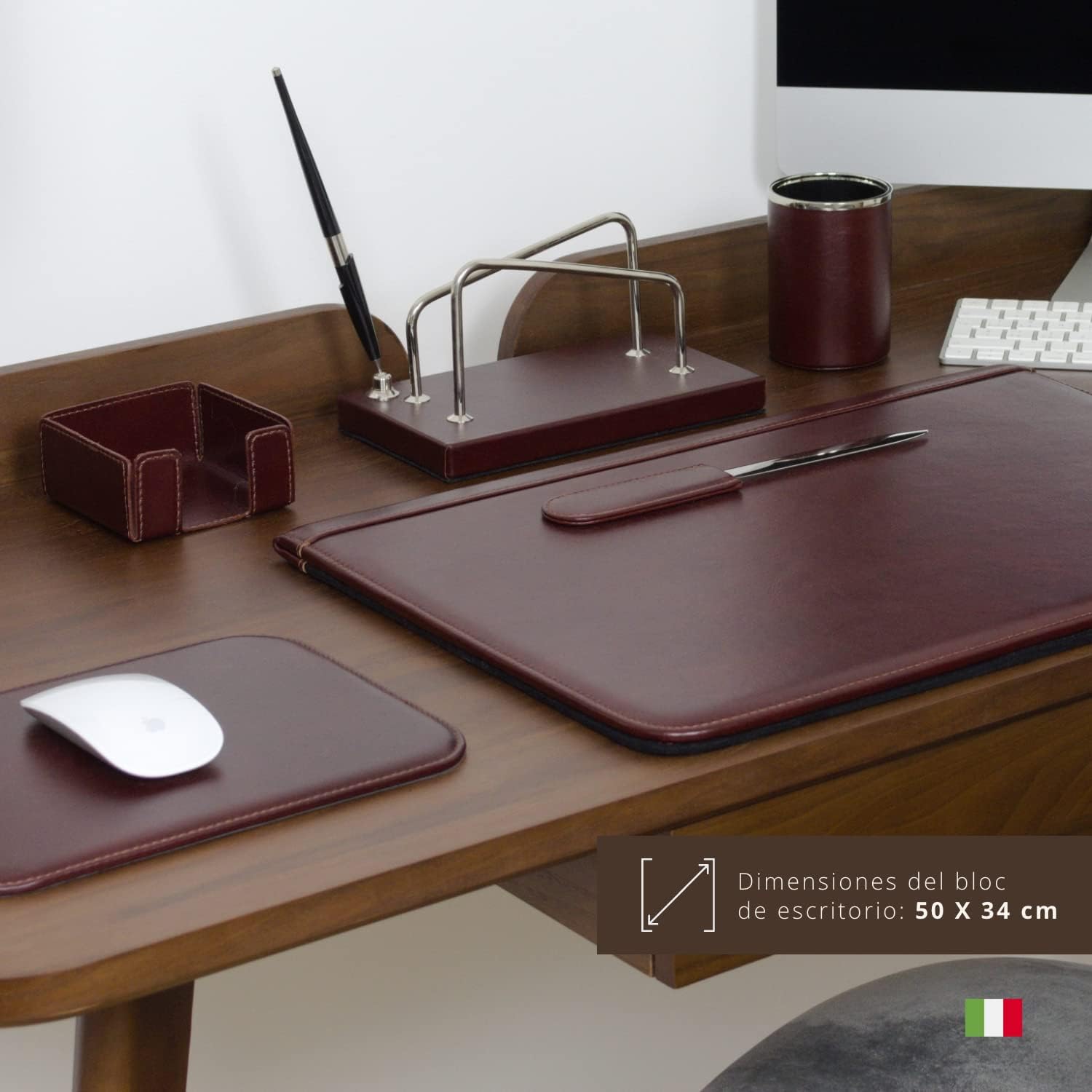 Imagen de Juego de escritorio de 6 piezas - 100% cuero de plena flor - Hecho a mano en Italia por expertos artesanos - Elegante y funcional, ideal para la oficina - Negro