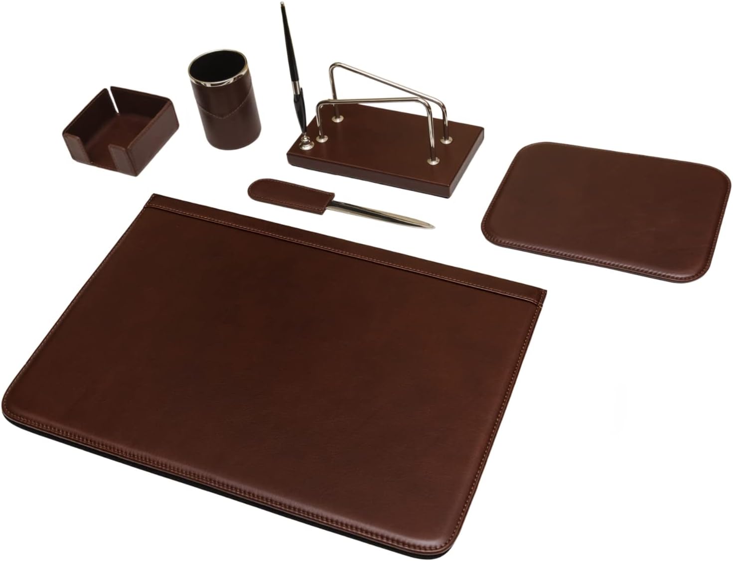Imagen de Juego de escritorio de 6 piezas - 100% cuero de plena flor - Hecho a mano en Italia por expertos artesanos - Elegante y funcional, ideal para la oficina - Negro