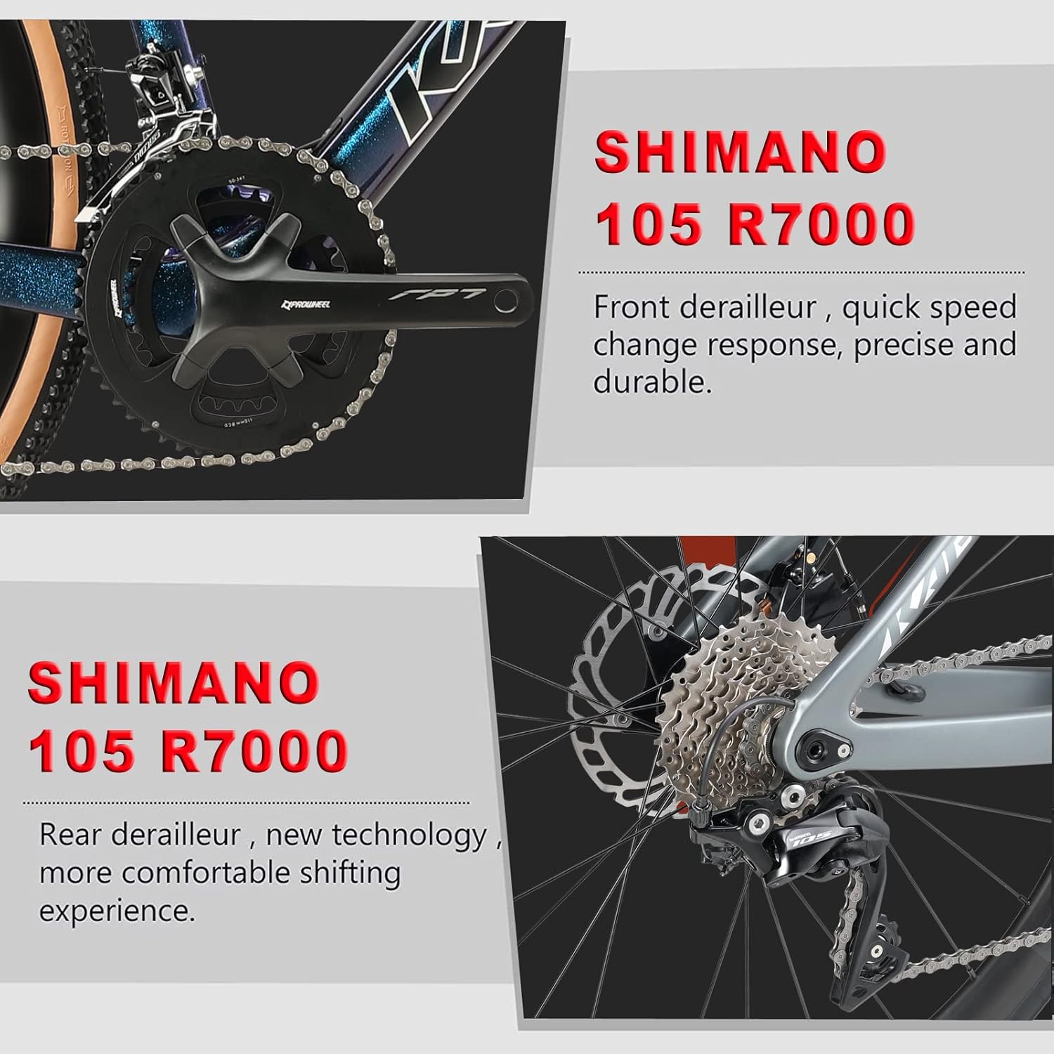 Imagen de KABON Bicicleta de Carretera de Carbono, 700C Bicicleta de Carreras de Carbono con Freno de Disco Shimano 105 de 22 velocidades para Hombres y Mujeres