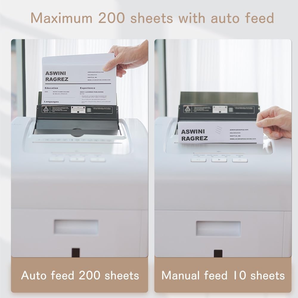 Imagen de Kalopsia Destructora de Papel Profesional: 200 Hojas Destructora Automatica 60Min Trituradora de Papel Microcorte Seguridad P5 Tarjeta de Crédito/CD/Grapa Destructora Papel Oficina Casa con Cubo 35L