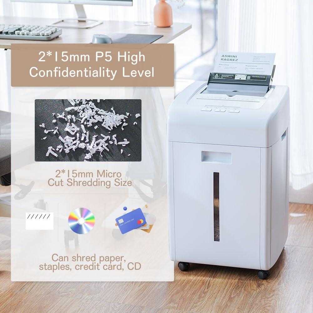 Imagen de Kalopsia Destructora de Papel Profesional: 200 Hojas Destructora Automatica 60Min Trituradora de Papel Microcorte Seguridad P5 Tarjeta de Crédito/CD/Grapa Destructora Papel Oficina Casa con Cubo 35L