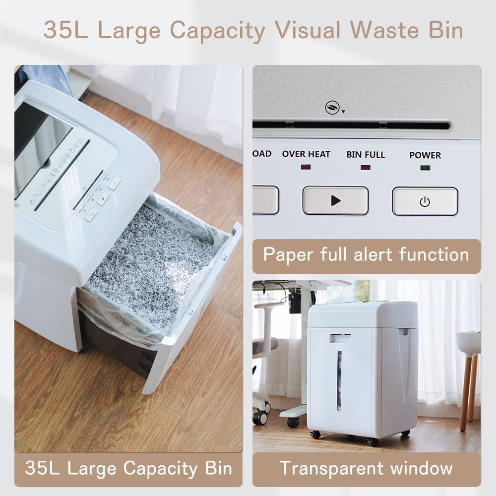 Imagen de Kalopsia Destructora de Papel Profesional: 200 Hojas Destructora Automatica 60Min Trituradora de Papel Microcorte Seguridad P5 Tarjeta de Crédito/CD/Grapa Destructora Papel Oficina Casa con Cubo 35L