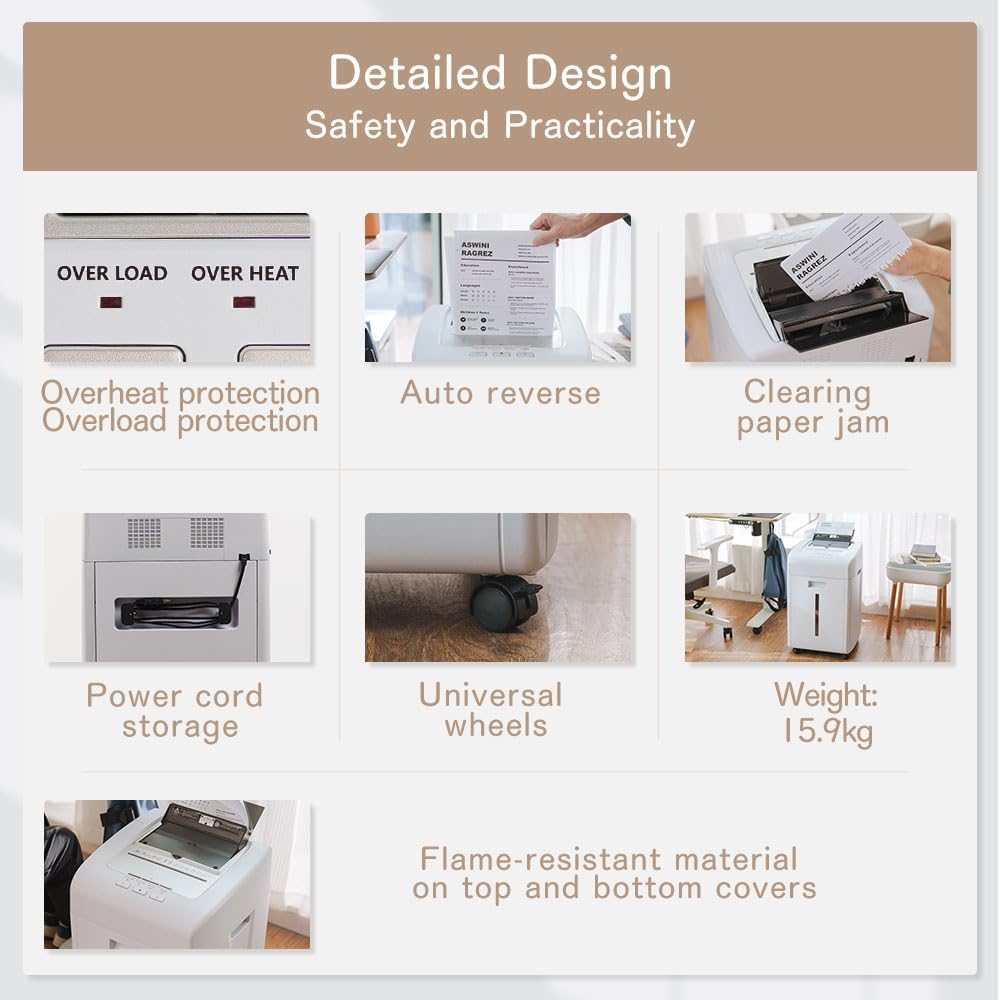 Imagen de Kalopsia Destructora de Papel Profesional: 200 Hojas Destructora Automatica 60Min Trituradora de Papel Microcorte Seguridad P5 Tarjeta de Crédito/CD/Grapa Destructora Papel Oficina Casa con Cubo 35L