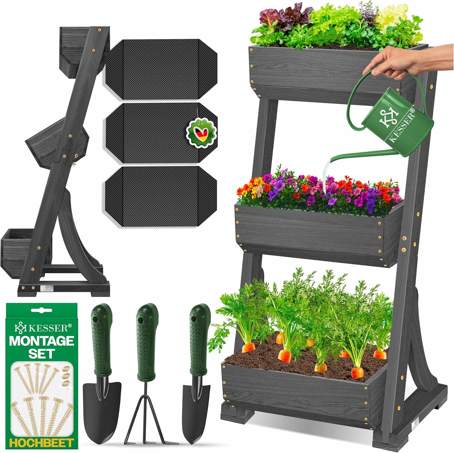 Imagen de KESSER Huerto Elevado con Estanterías Macetero de Flores Escalera de Flores Escalera de Plantas Huerto de Verduras Huerto de Hierbas Maceta de Plantas con Tela de Jardín, Marrón, 5 Niveles