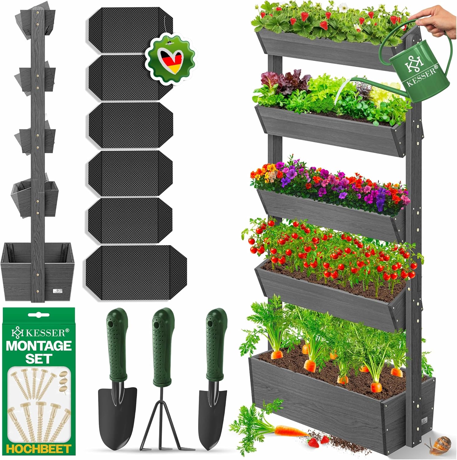 Imagen de KESSER Huerto Elevado con Estanterías Macetero de Flores Escalera de Flores Escalera de Plantas Huerto de Verduras Huerto de Hierbas Maceta de Plantas con Tela de Jardín, Marrón, 5 Niveles
