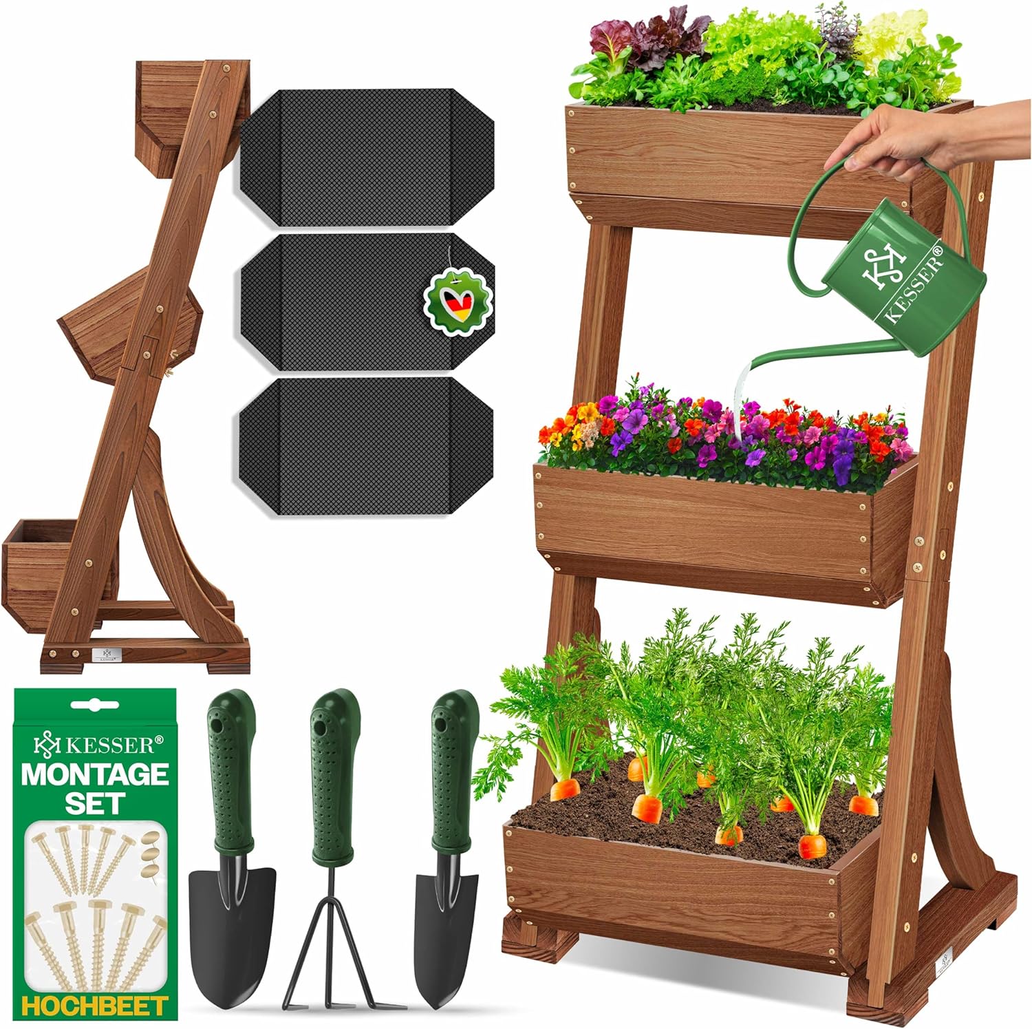 Imagen de KESSER Huerto Elevado con Estanterías Macetero de Flores Escalera de Flores Escalera de Plantas Huerto de Verduras Huerto de Hierbas Maceta de Plantas con Tela de Jardín, Marrón, 5 Niveles